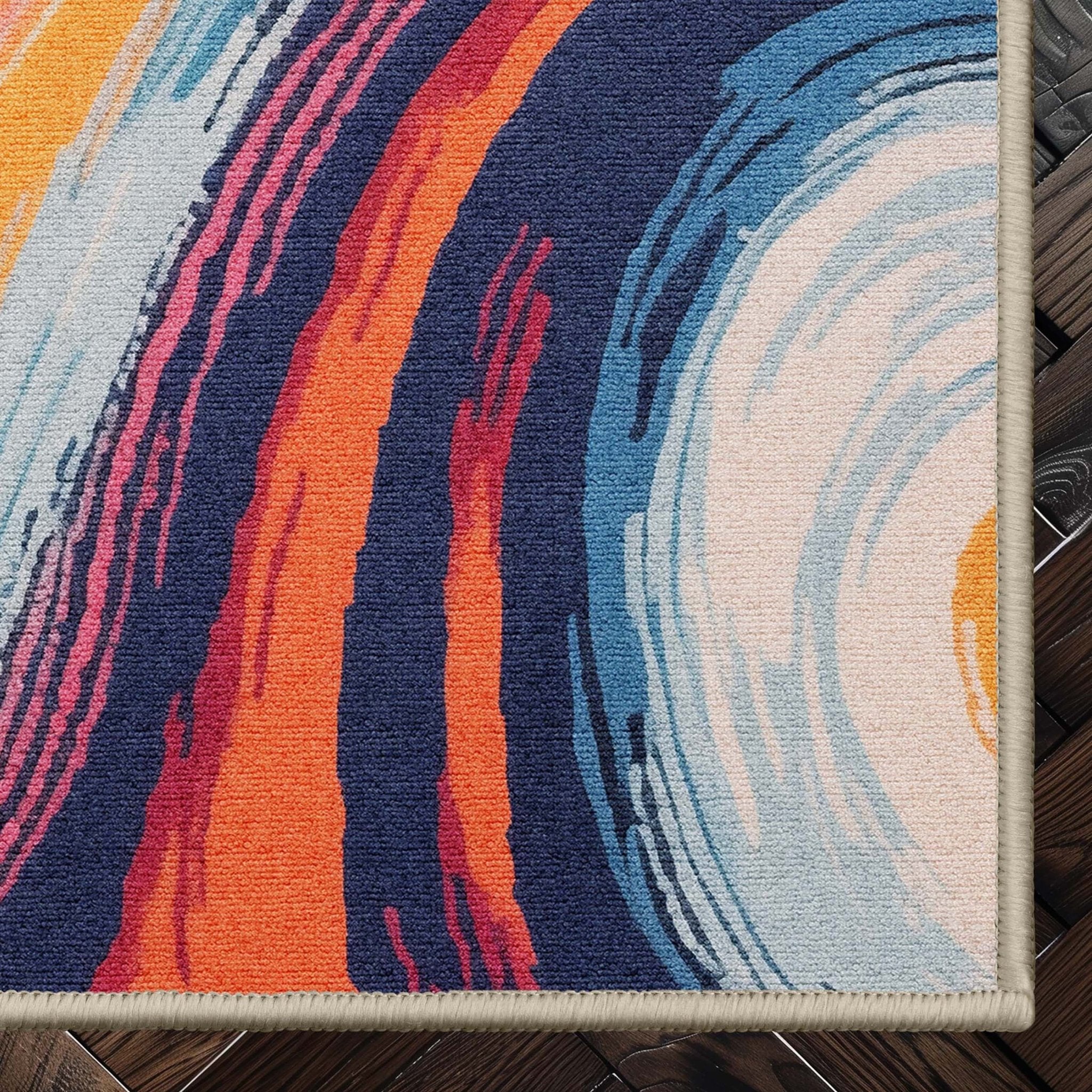 Apollo Strokes Colorful Waves Abstract Vibrant Stain-Resistant Rug - Easy to Clean、mySite、gigharbornorthrealestate