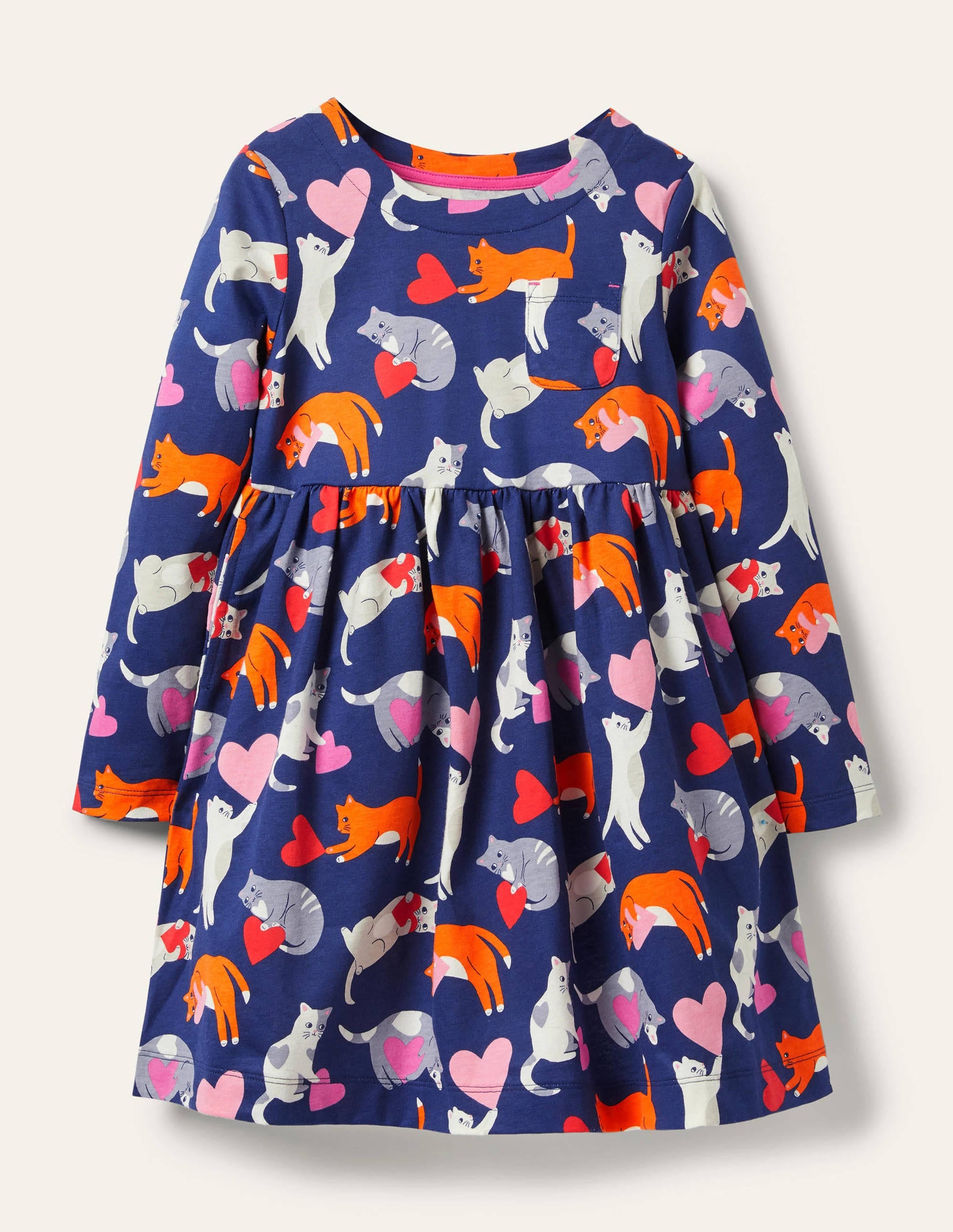  Long Sleeve Fun Jersey Dress-Starboard Blue Love Cats、mySite、ashleygrahame