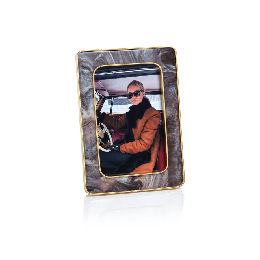  Marbled Hazel Resin Photo Frame with Antique Brass Trim、mySite、elrpsem3k