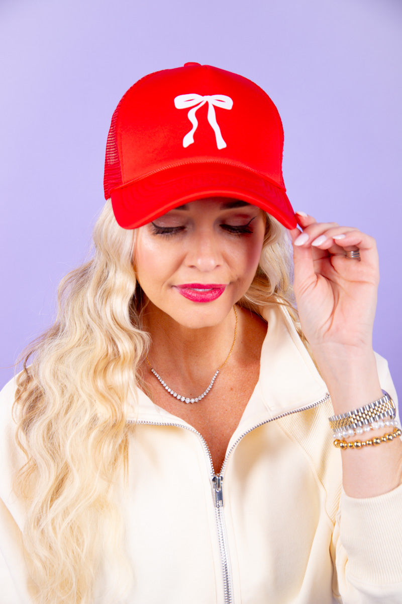 Preppy Bow Trucker Hat - Red、mySite、hinf8tx79