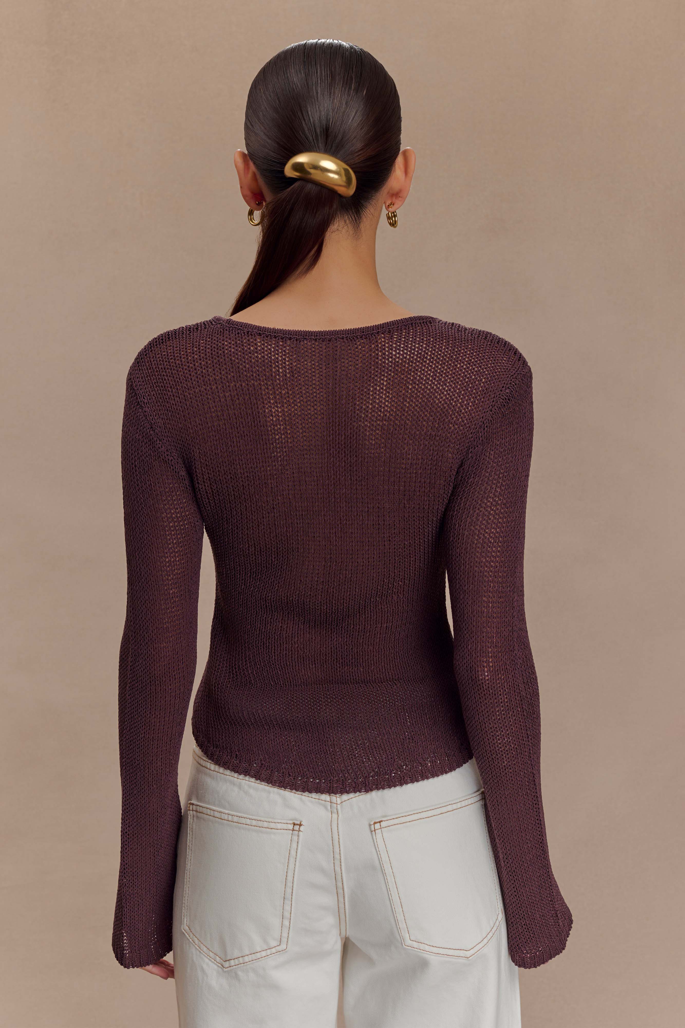 Isabella Long Sleeve Knit Top - Chocolate、mySite、solidvoid