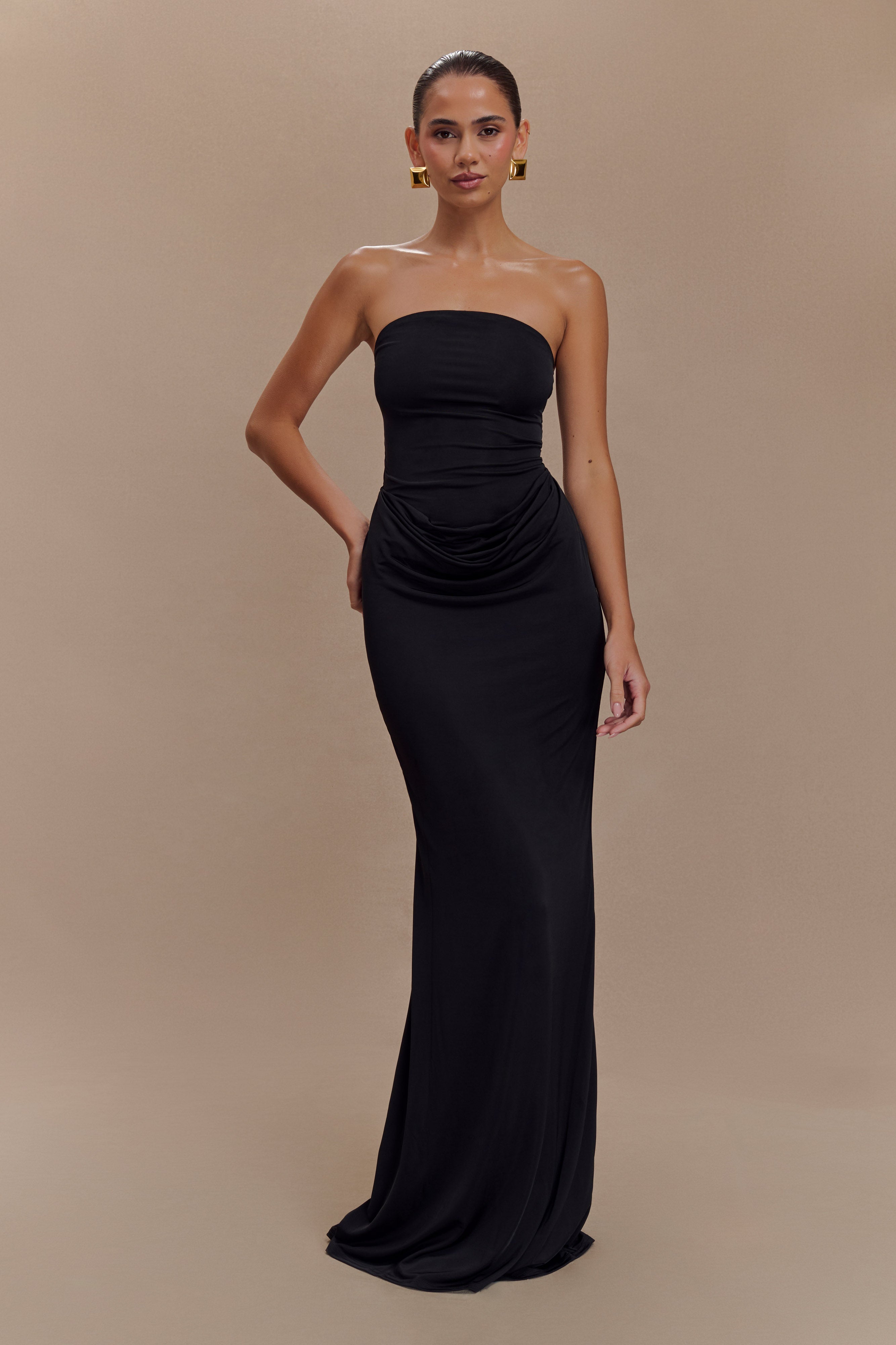 Madison Strapless Slinky Maxi Dress - Black、mySite、solidvoid