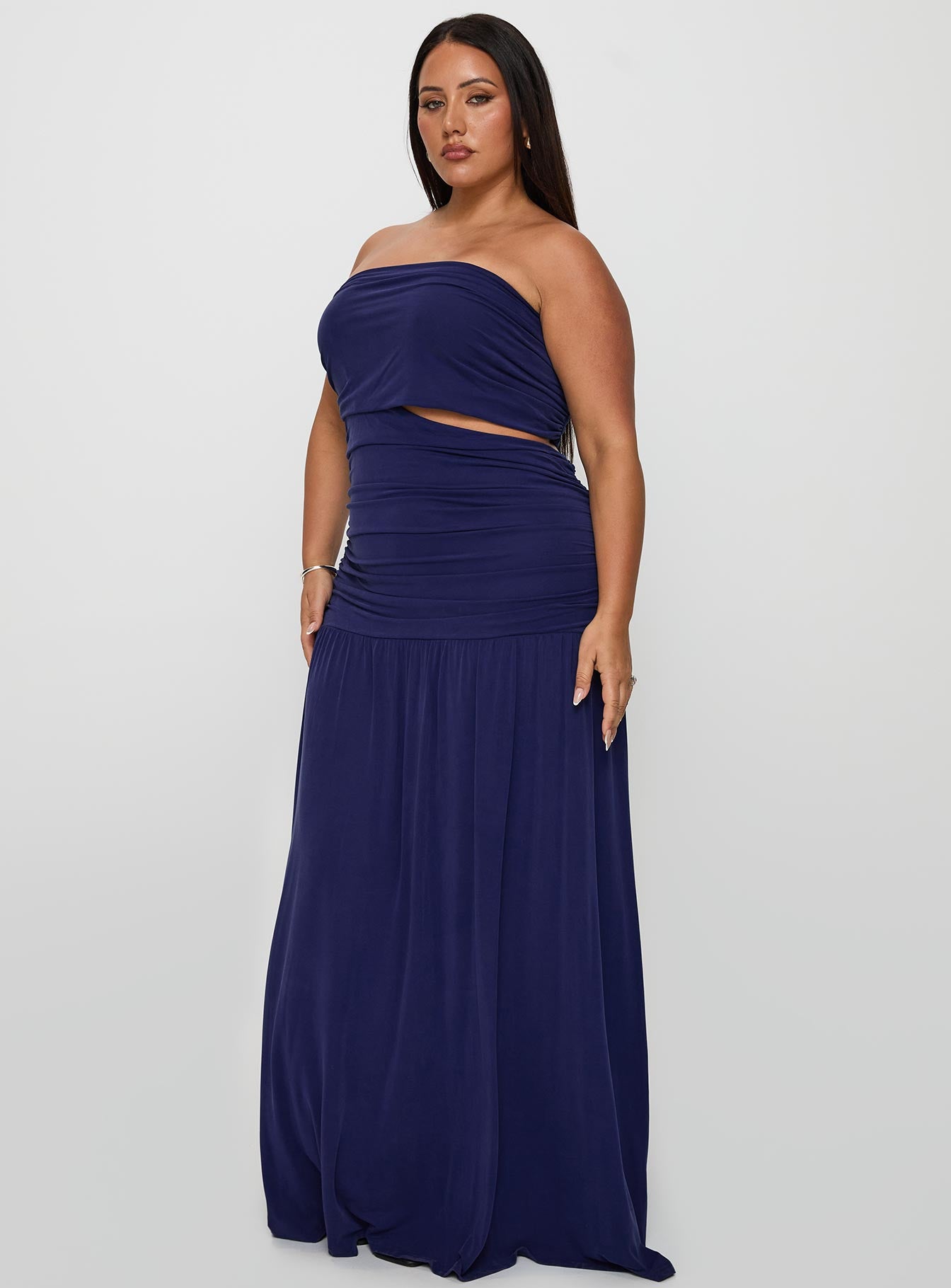 Grandeur Strapless Maxi Dress Navy Curve、mySite、solidvoid