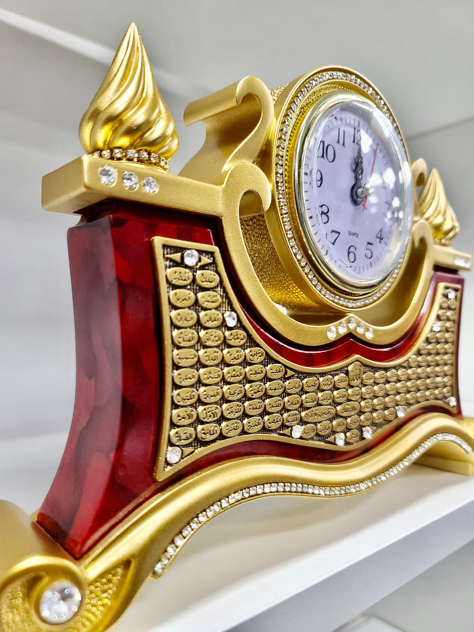 Turkish Islamic Home Table Décor Clock with 99 Names of Allah (Red & Gold)、mySite、topwebapps
