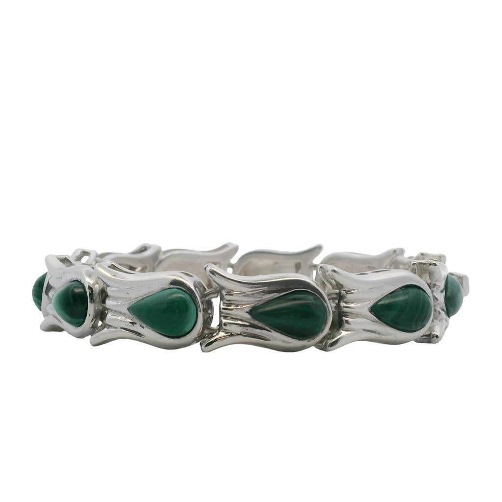 Estate Sterling Silver Pear Shaped Malachite Link Bracelet、mySite、botmansion