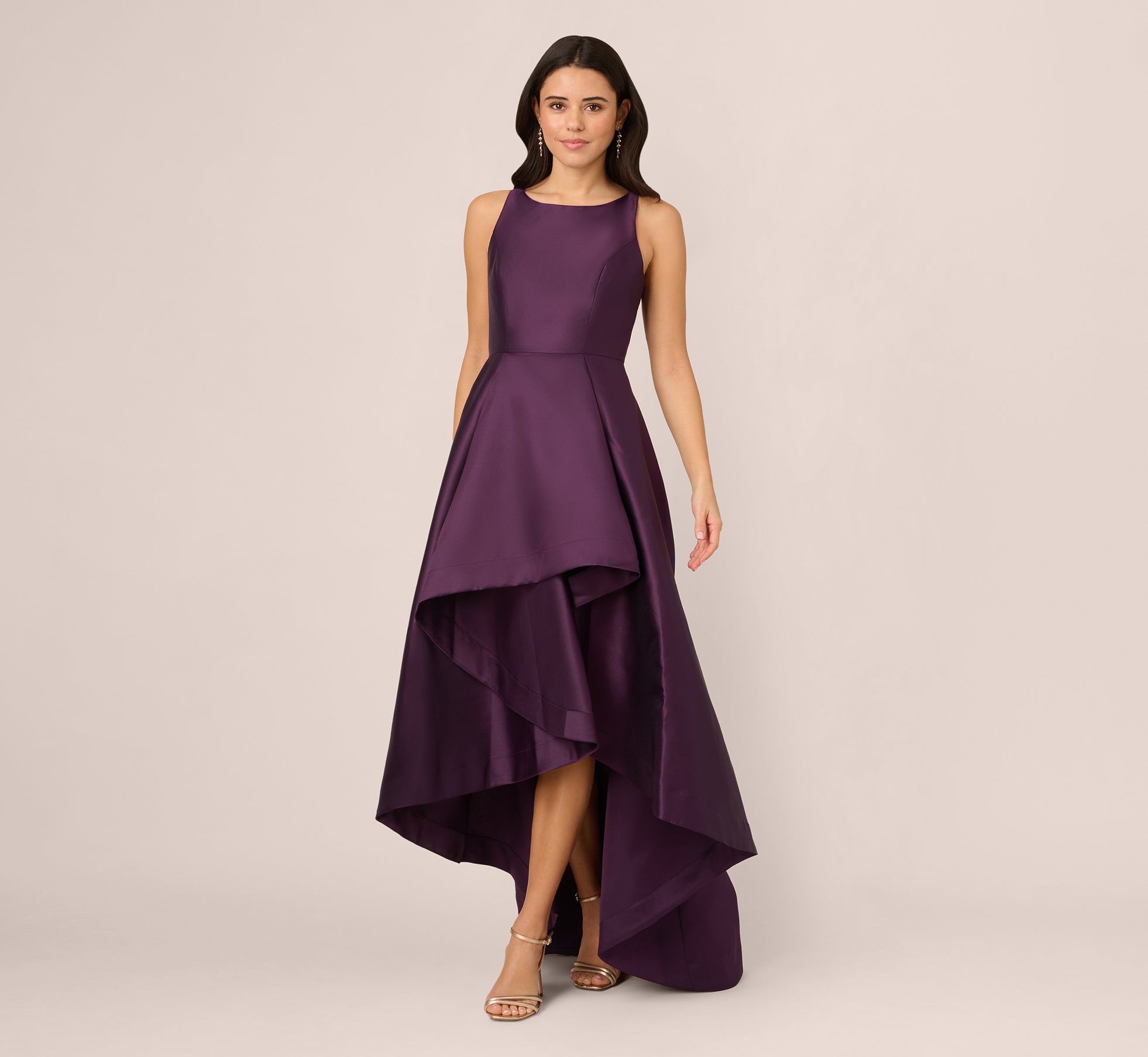 High Low Mikado Gown With Asymmetrical Detail In Luxe Plum、mySite、solidvoid