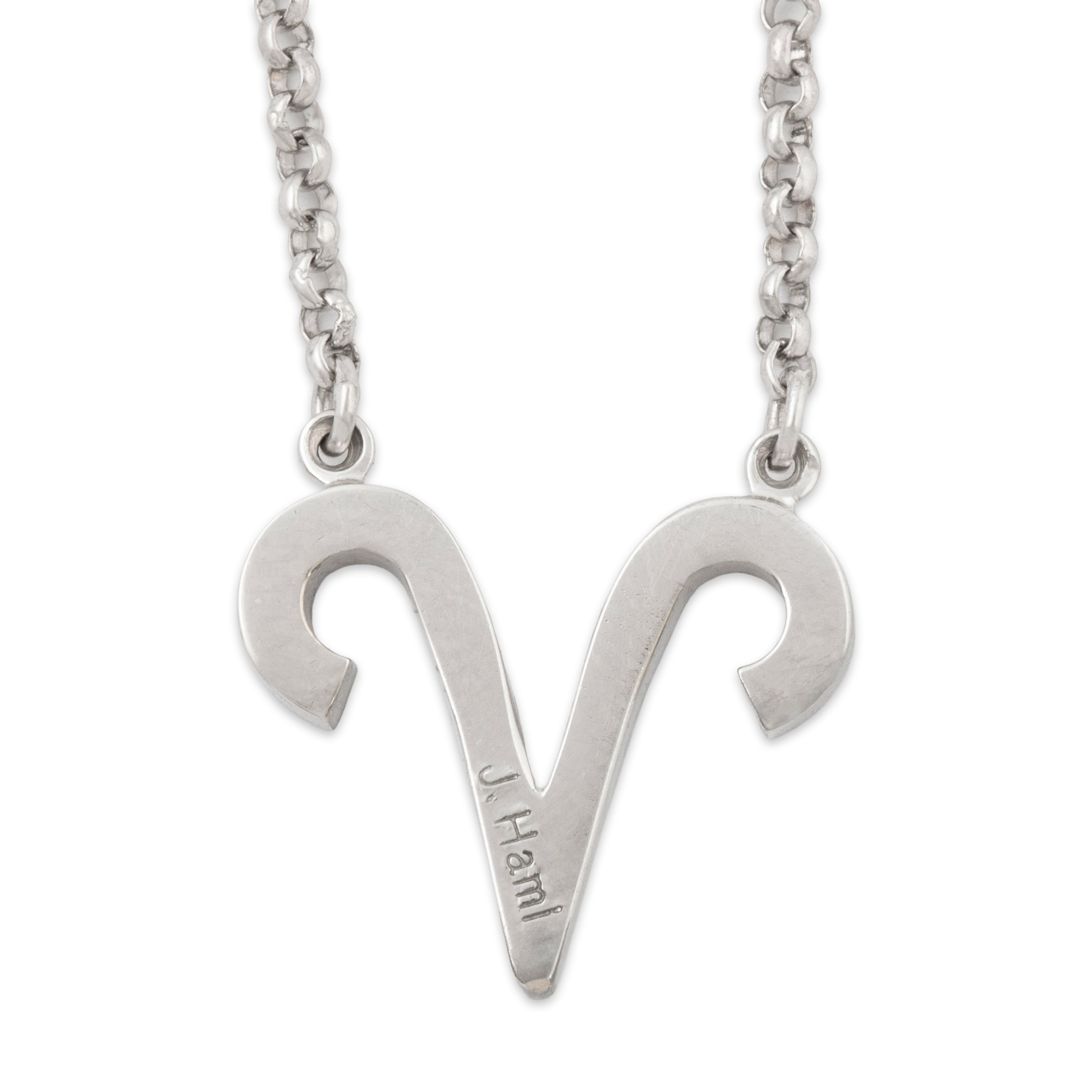 Vintage 18k White Gold Diamond Aries Zodiac Pendant Necklace 20.5、mySite、hinf8tx79