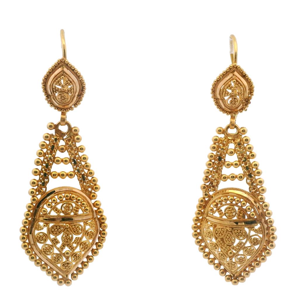  Estate 22K Yellow Gold Filigree Drop Earrings