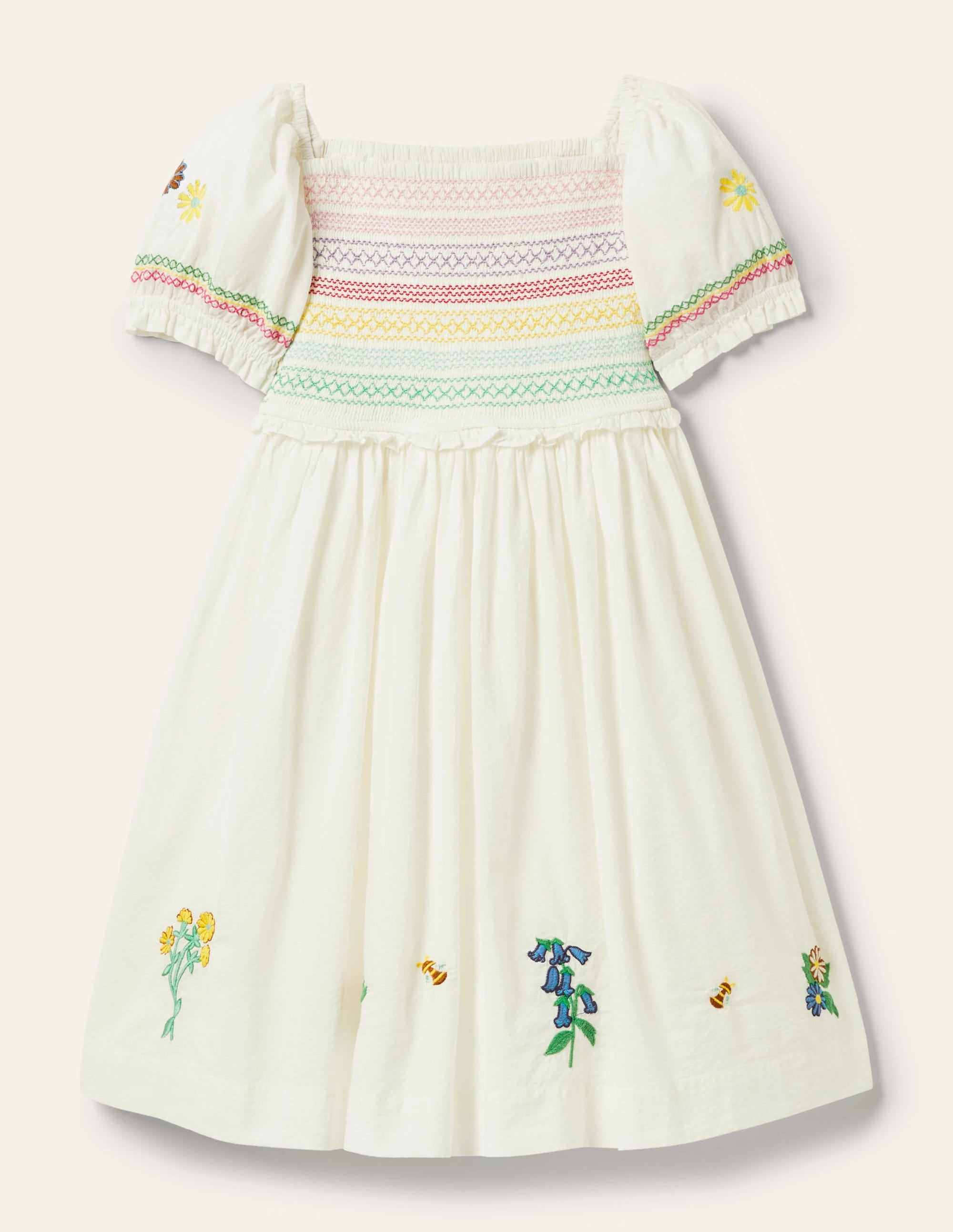  Floral Smocked Dress-Ivory Embroidered、mySite、ashleygrahame