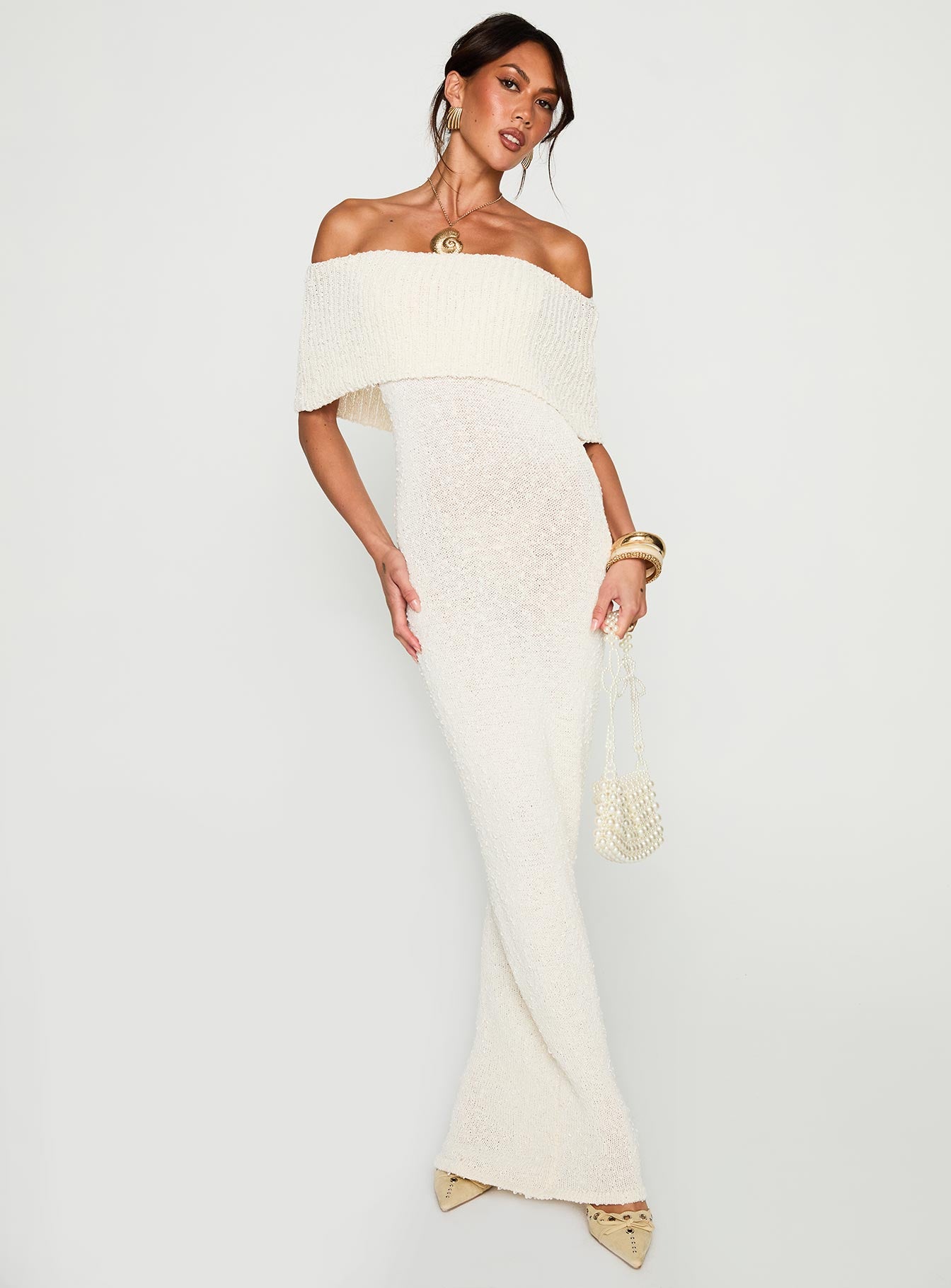 Nixen Strapless Knit Maxi Dress Cream、mySite、solidvoid