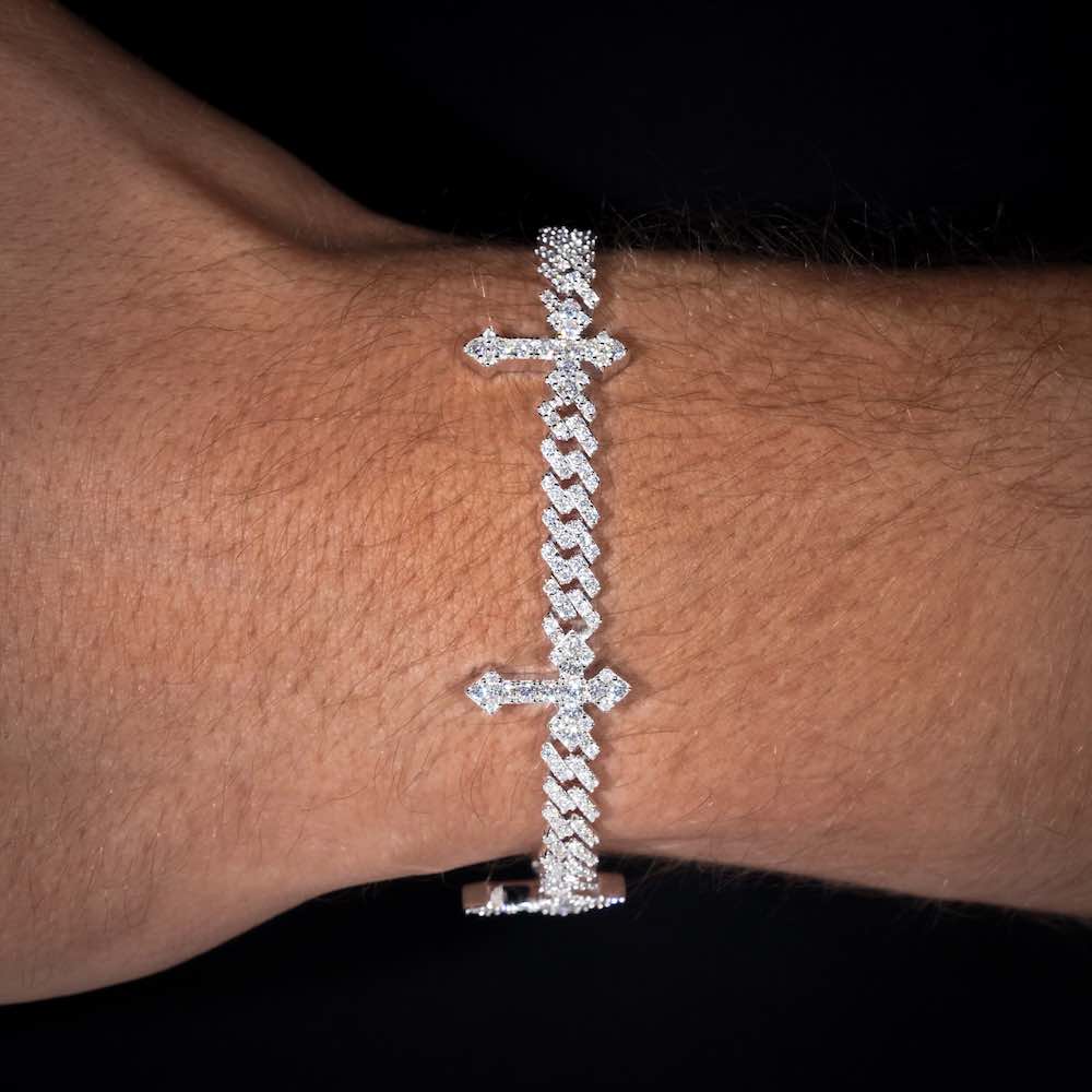 6MM Moissanite Cross Cuban Link Bracelet 14K Gold、mySite、hinf8tx79