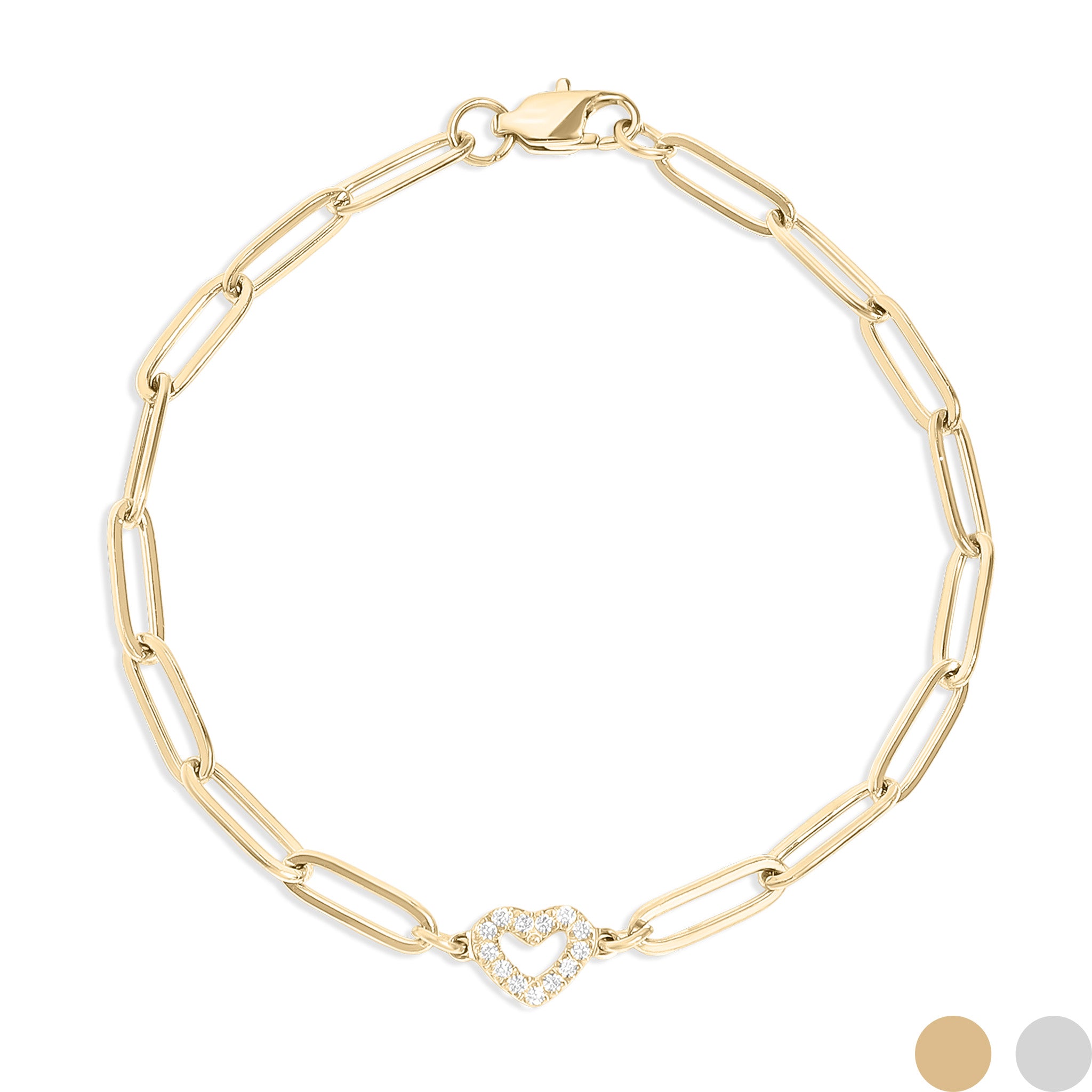 18K Gold PVD Stainless Steel Stone Heart Paperclip Chain Bracelet / BRJ1006、mySite、dreamappss