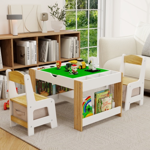 The 2 in 1 Rollaway Play Table and Toy Organizer Compatible with Lego Suitable for Storing Under Bed or Sofa-White (38" x 18.7" x 5.9")、、casual