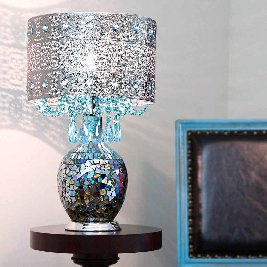 Maverick Silver and Turquoise Crystal Mosaic Base Table Lamp、mySite、g9winljtr