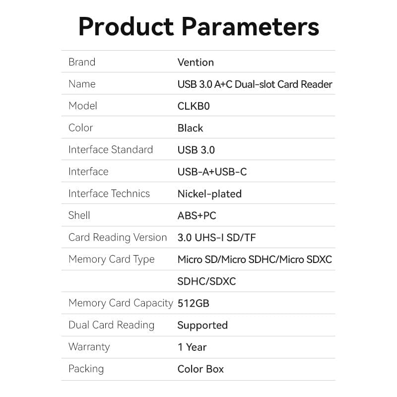 Vention 2-in-1 USB 3.0 A+C Card Reader(SD+TF) Black Dual Drive Letter、mySite、fannypackpong