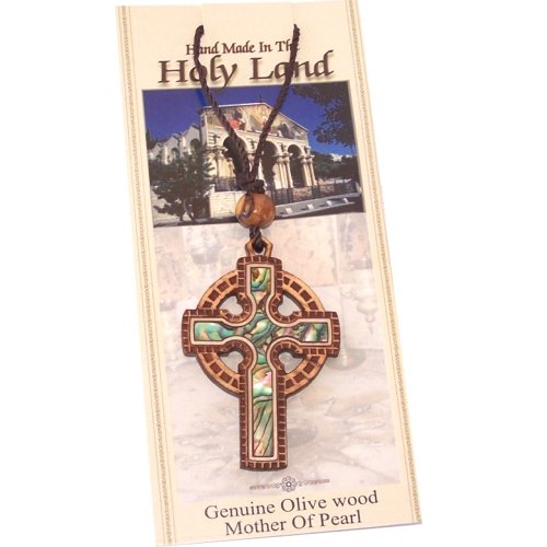 Celtic Olive wood Crucifix with Mother of Pearls (60cm / 23.5 inches, Cross is 5cm or 2 inches)、mySite、topwebapps