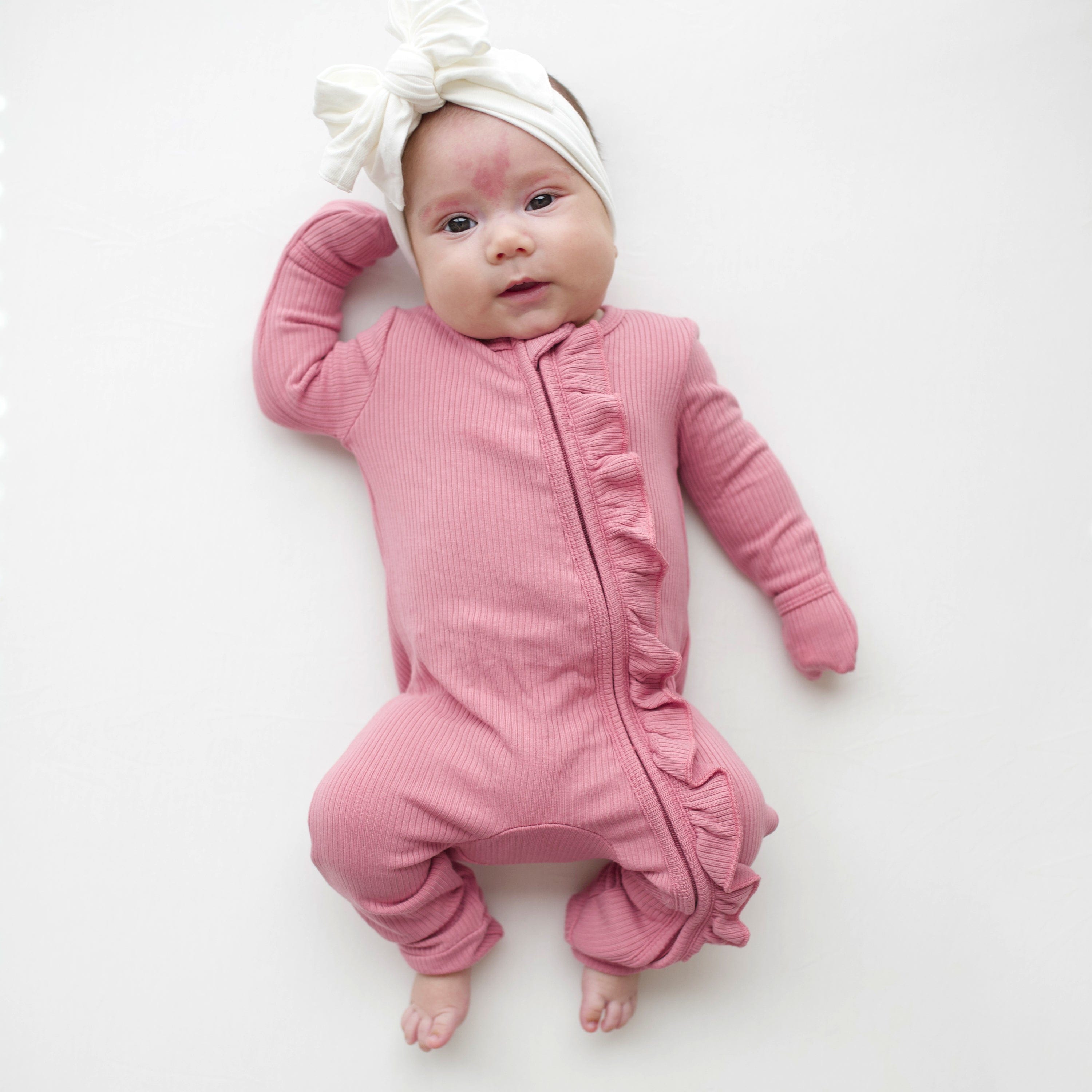  Ribbed Ruffle Zipper Romper in Apple Blossom、mySite、layawaytickets