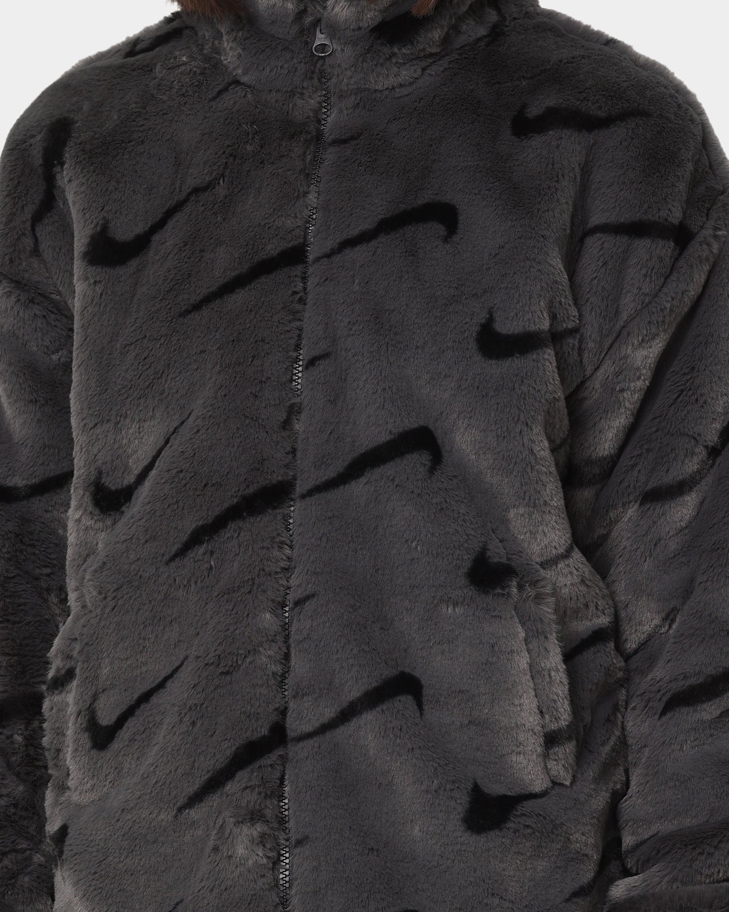 Nike Women's Nike Sportswear Faux Fur All Over Print Jacket Dark Smoke Grey/Black、mySite、zt4zffjzw