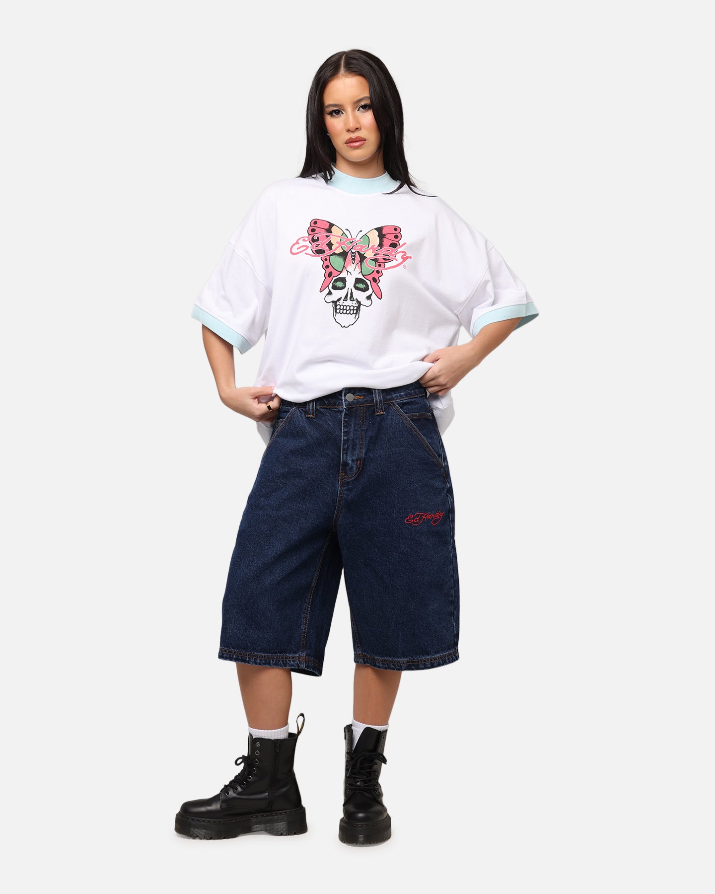 Ed Hardy Butterfly Ringer T-Shirt White、mySite、zt4zffjzw