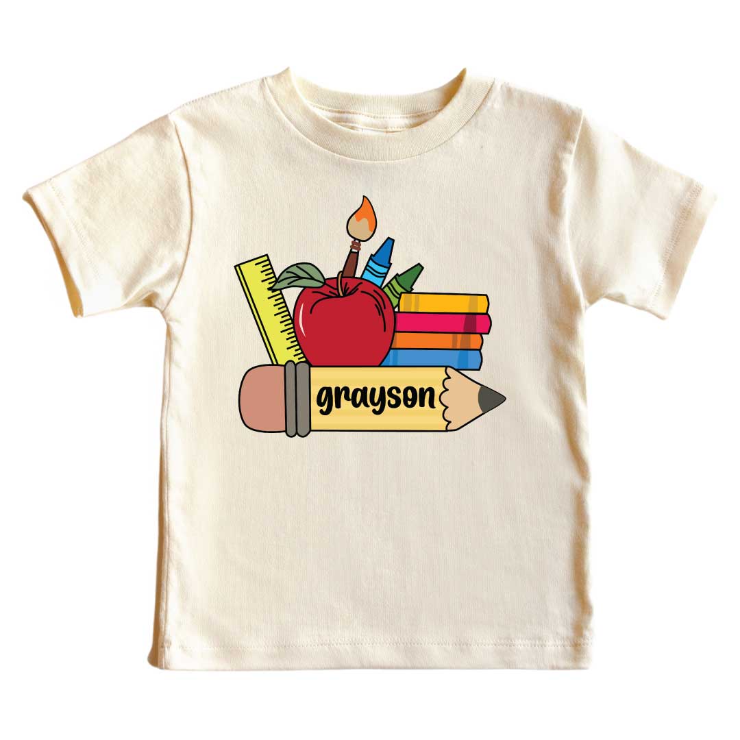  Personalized School Supplies Kids Graphic Tee | Natural、mySite、layawaytickets