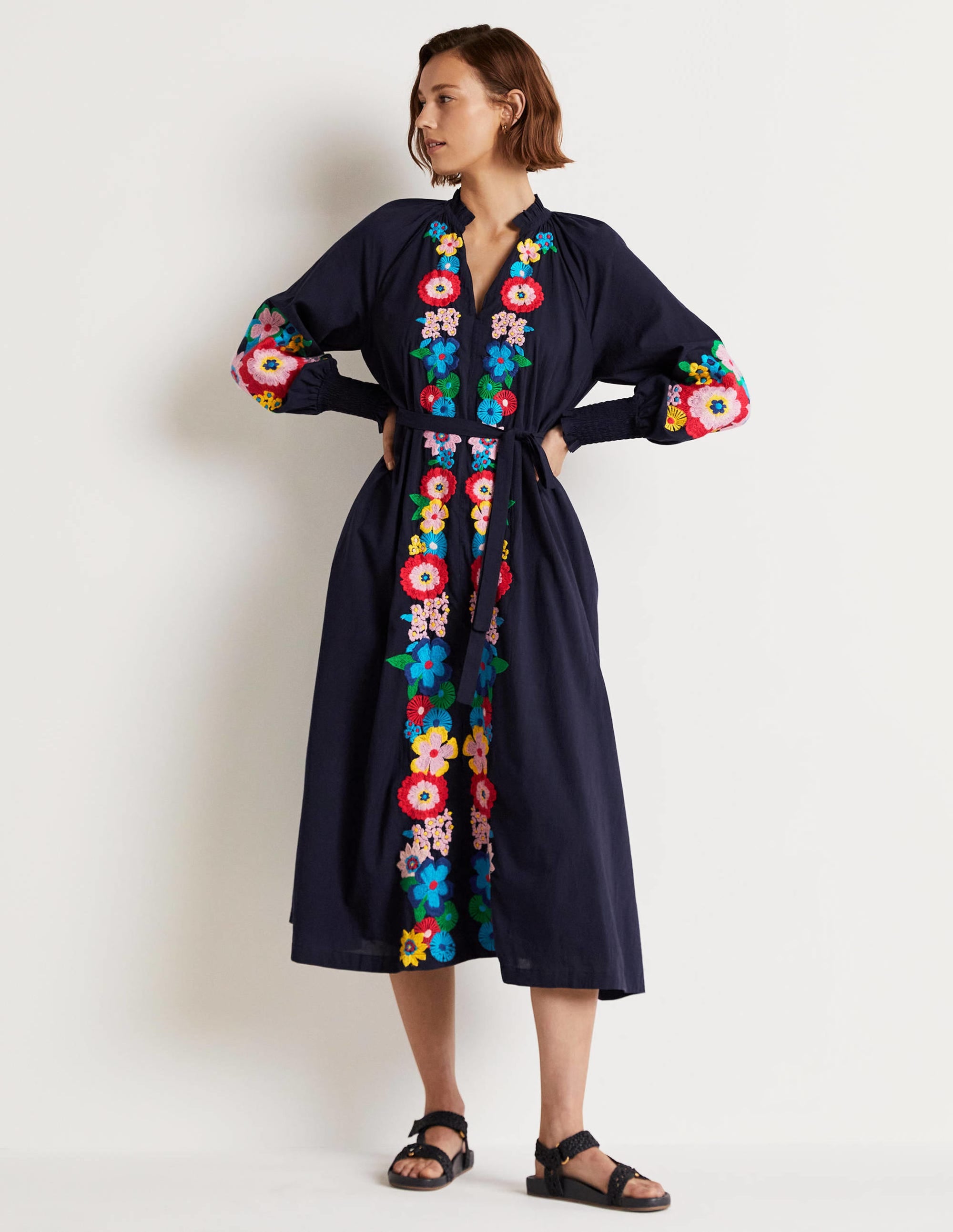  Embroidered Cotton Maxi Dress-Navy、mySite、ashleygrahame