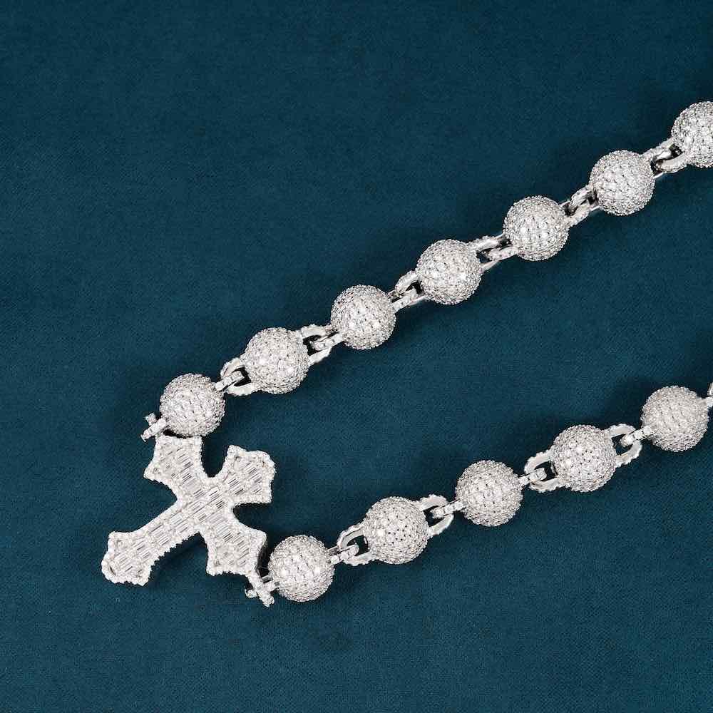 10MM Moissanite Baguette Cross Beads Link Chain 14k Gold、mySite、hinf8tx79
