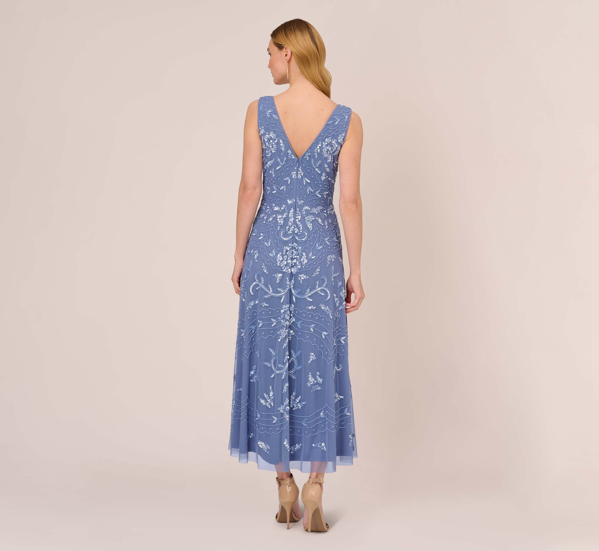 Hand-Beaded Ankle-Length Dress In French Blue、mySite、solidvoid
