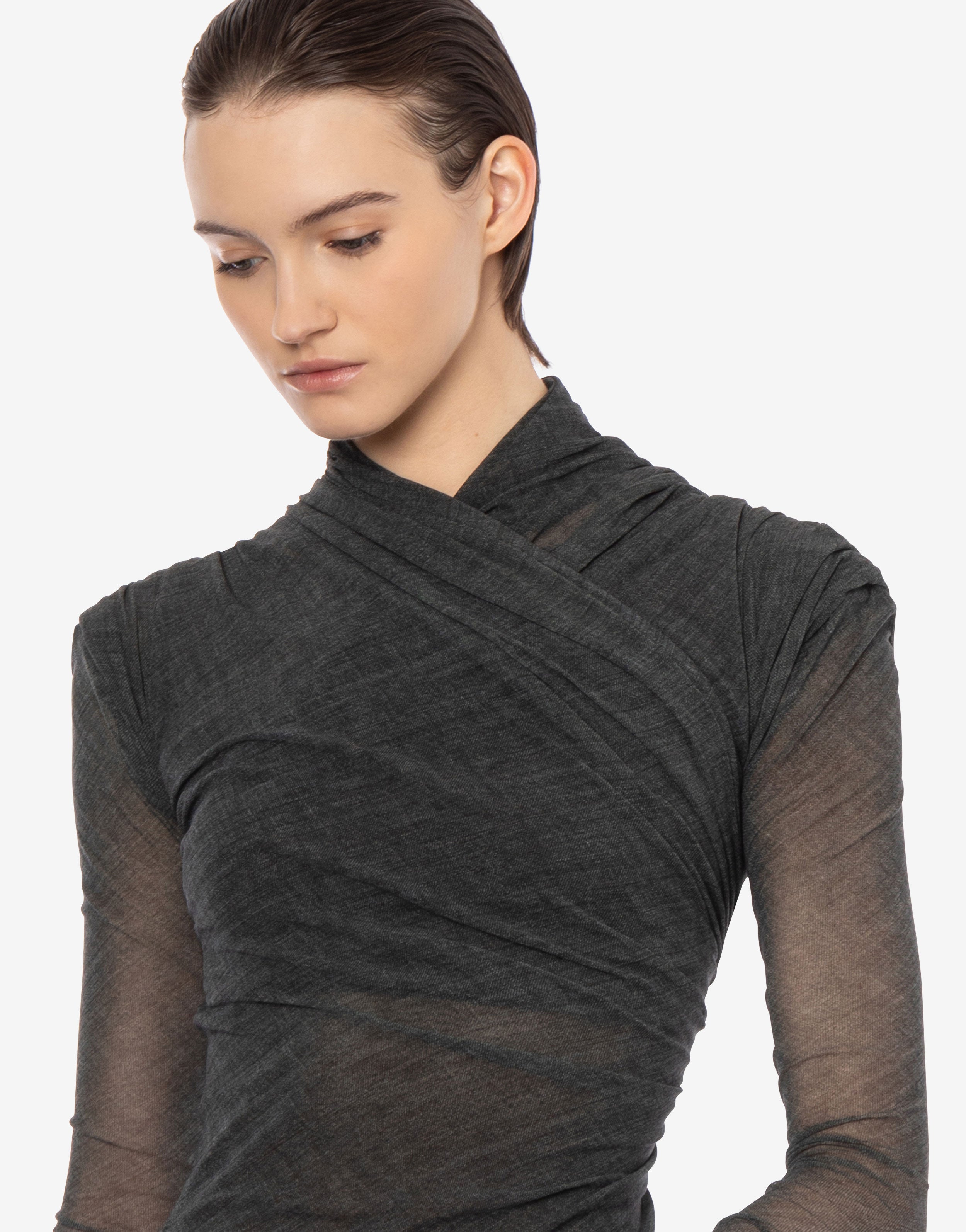 Abito asimmetrico in tulle stretch stampato、mySite、aoinhome