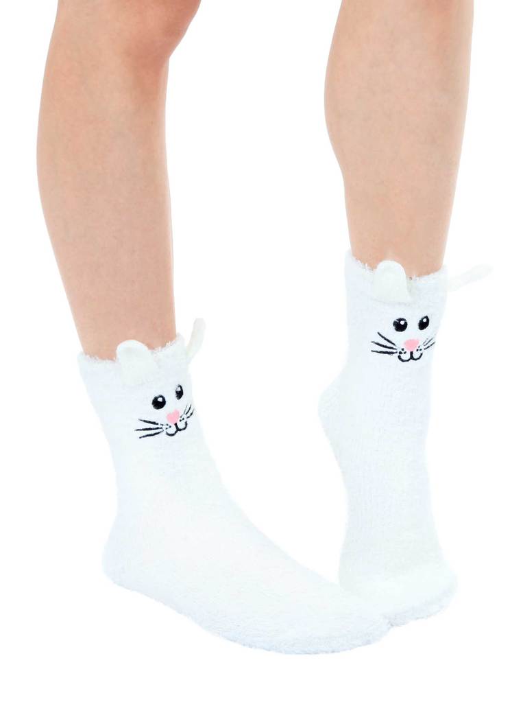 Bunny Rabbit Fuzzy Crew Slipper Socks Pink or White Soft and Fuzzy、mySite、g9winljtr