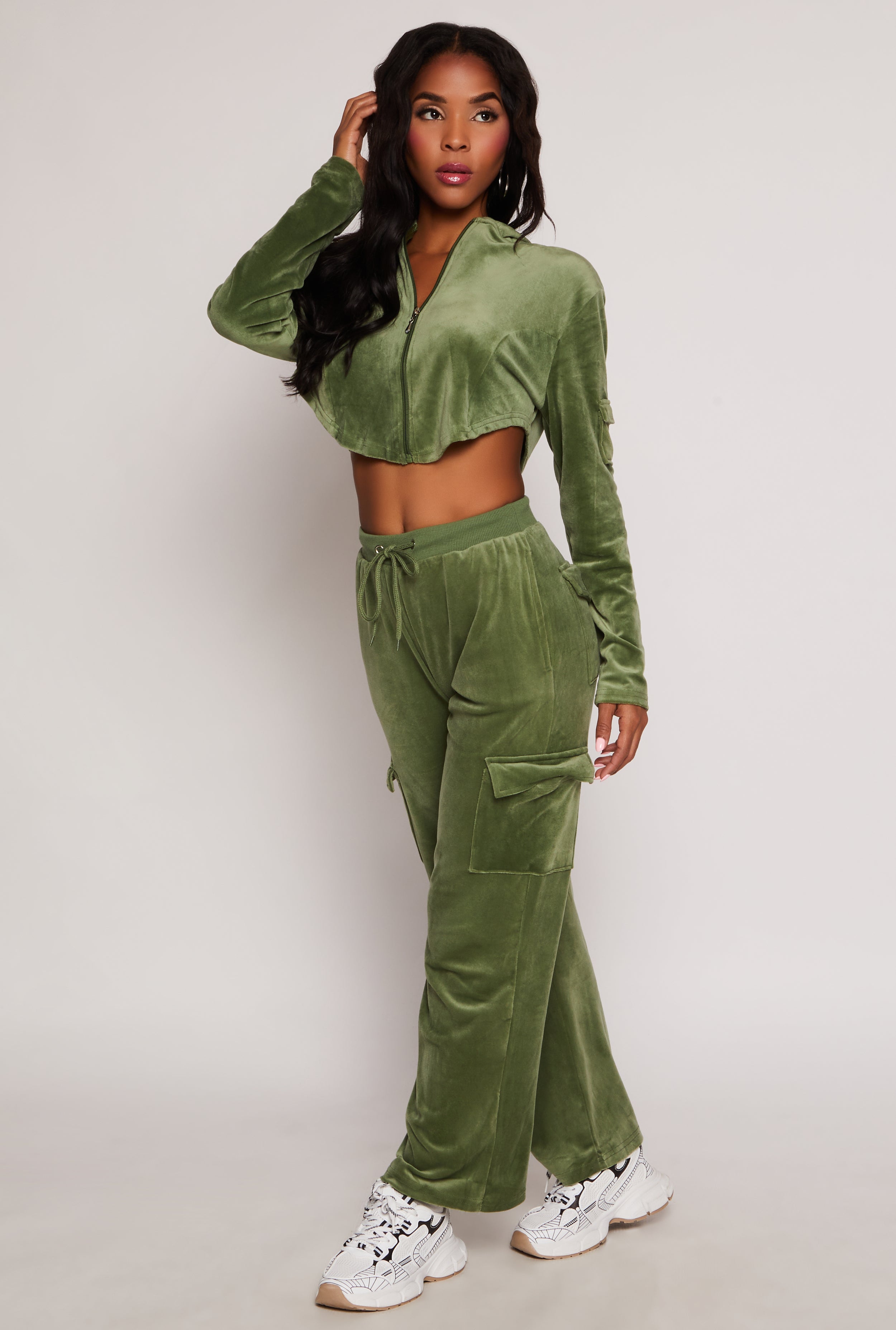 Velour Rounded Hem Cropped Hoodie、mySite、camillekostekn