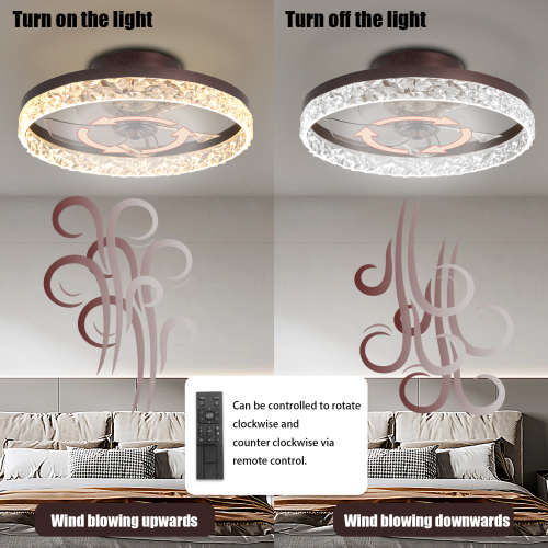 Modern Acrylic Ceiling Fan Light with Remote Control, Dimmable LED Chandelier, 6-Speed Adjustable, Quiet Motor, Flush Mount Design for Living Room, Bedroom, Dining Room、、eastwooduniform