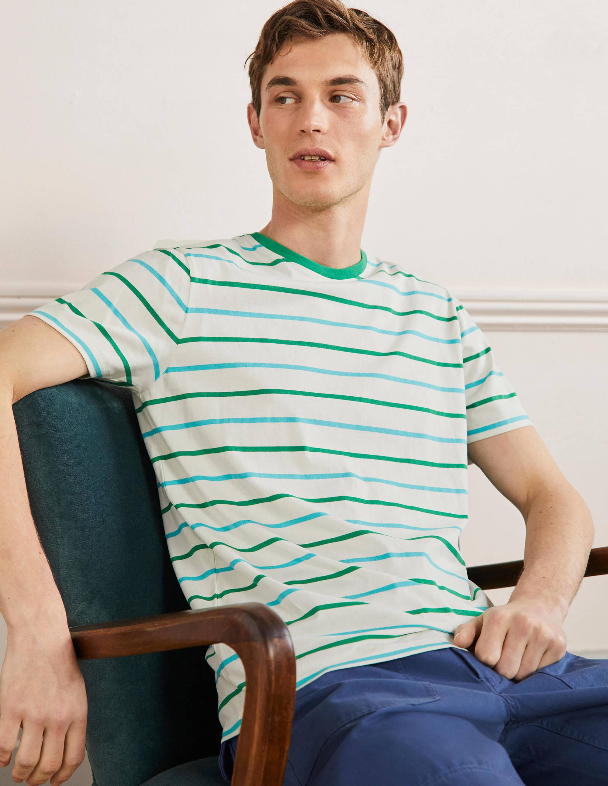  Classic Cotton T-shirt-Emerald Green/Ivory Stripe、mySite、ashleygrahame