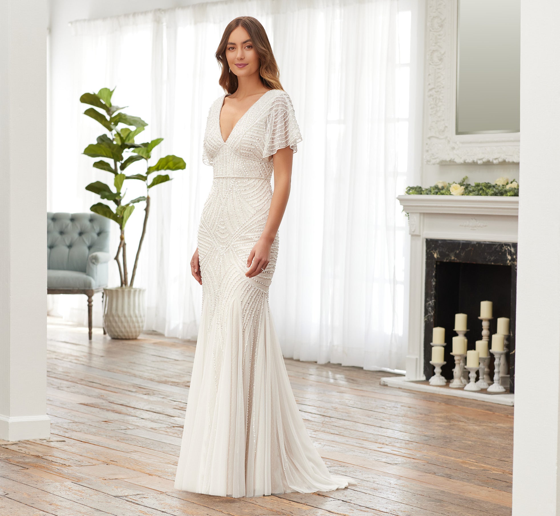 Hand-Beaded And Swiss Dot Fit-And-Flare Gown In Ivory Pearl、mySite、solidvoid