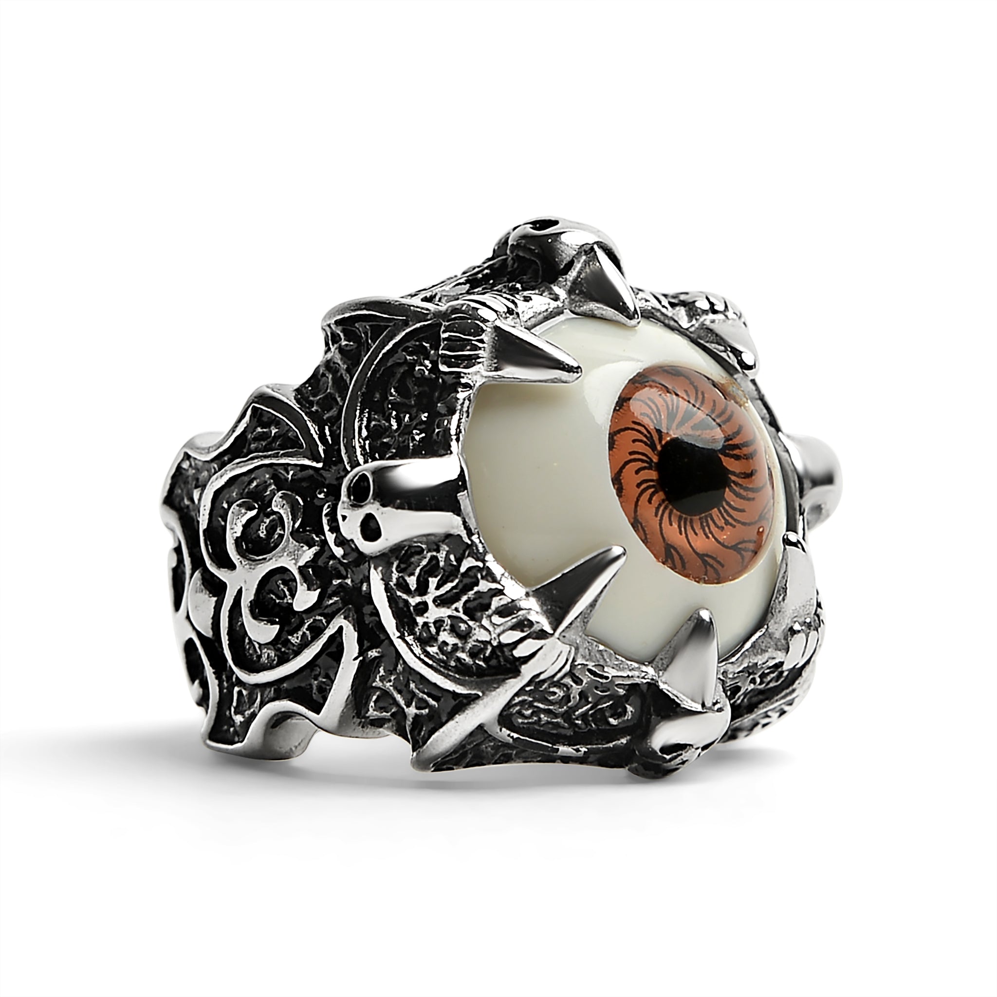 Stainless Steel Gothic Red Eyeball With Claw And Skull Accents Ring / SCR4090、mySite、dreamappss