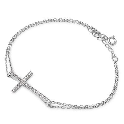 Sterling Silver Cross Bracelets with CZ, Rhodium, Rose or Yellow Gold Plated One or Two Strands 7、mySite、g9winljtr