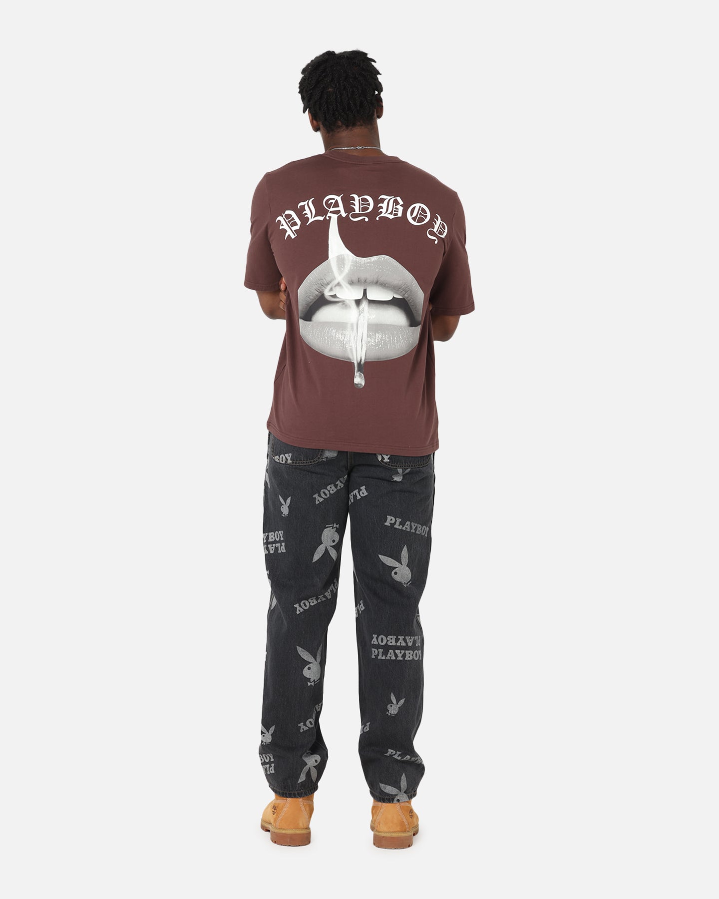 Playboy Gothic Mono Lips T-Shirt Washed Brown、mySite、zt4zffjzw