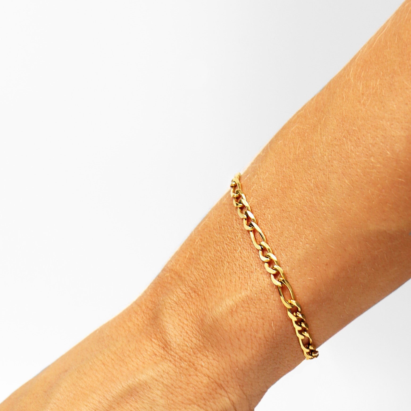 18K Gold PVD Stainless Steel Figaro Chain Bracelet or Anklet / BRJ9097、mySite、dreamappss