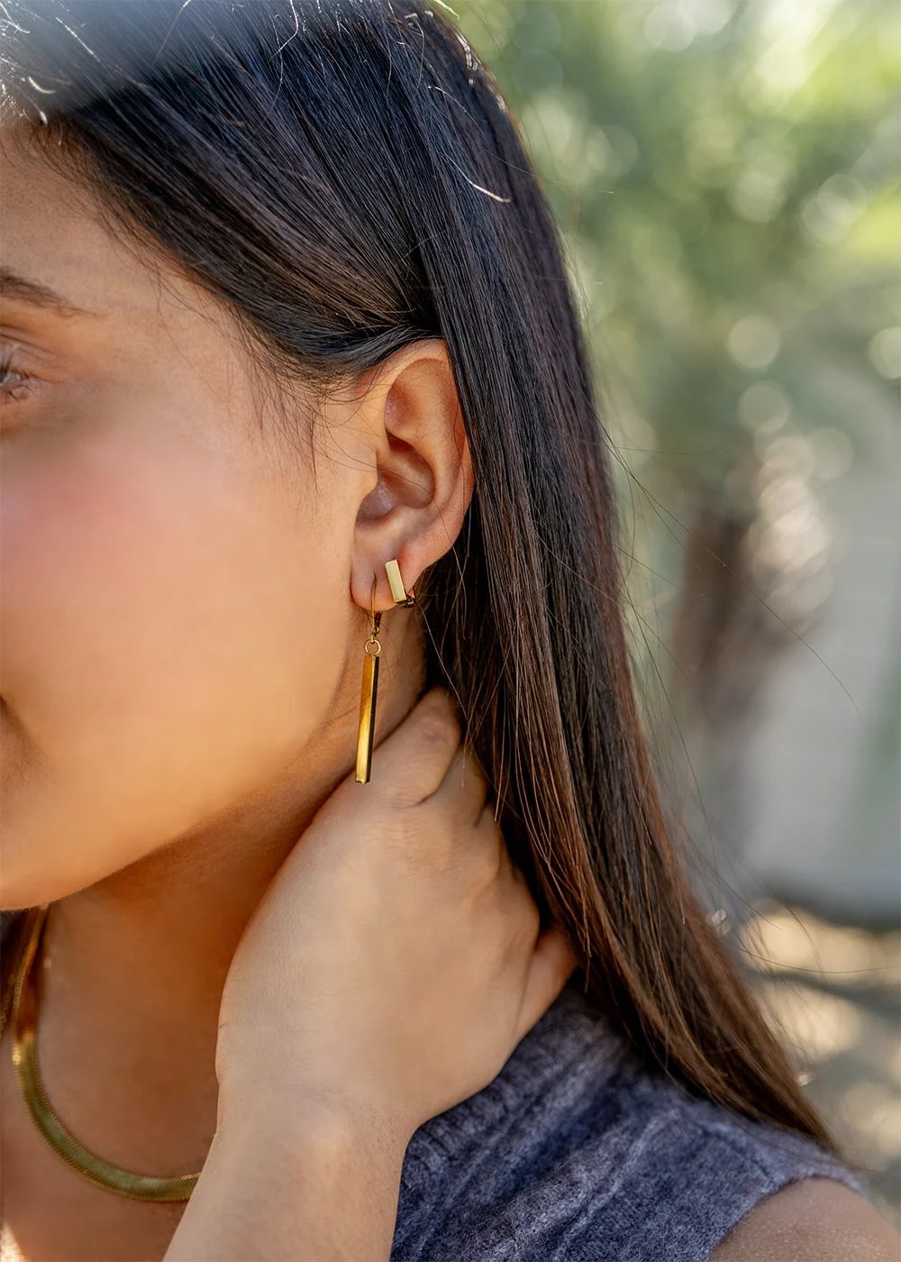 18K Gold PVD Stainless Steel Dangle Vertical Drop Bar Earrings / ERJ0061、mySite、dreamappss