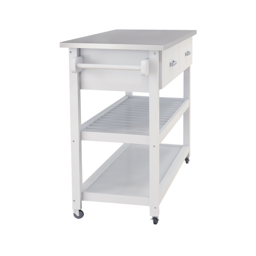 Stainless Steel Table Top White Kicthen Cart With Two Drawers、、casual