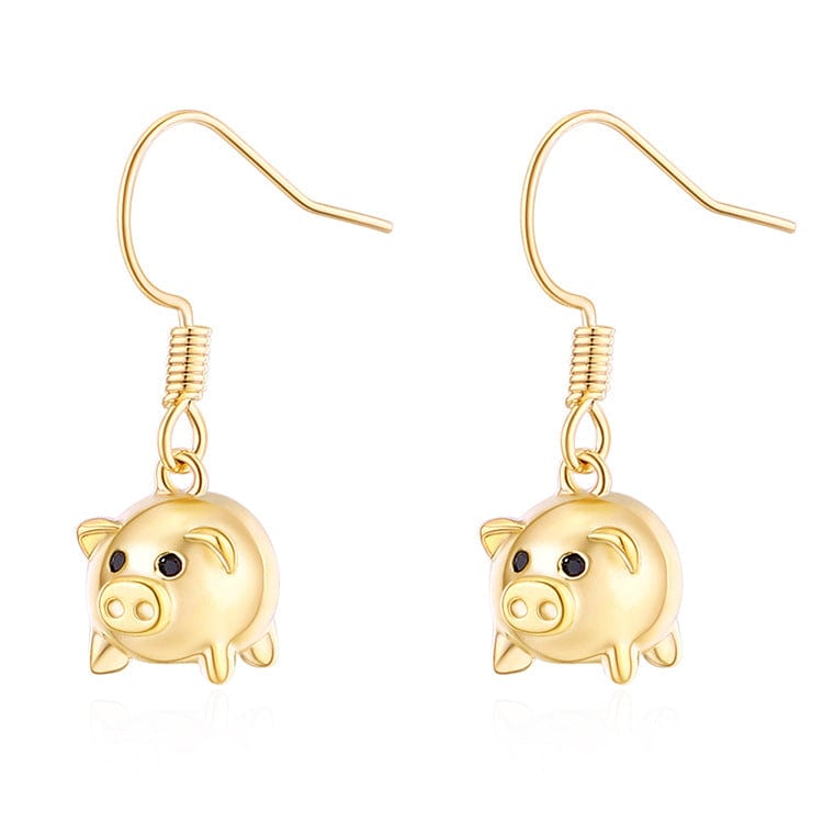 Piggy Drop Fashion Earrings-So Cute! Gold Plated Brass、mySite、g9winljtr