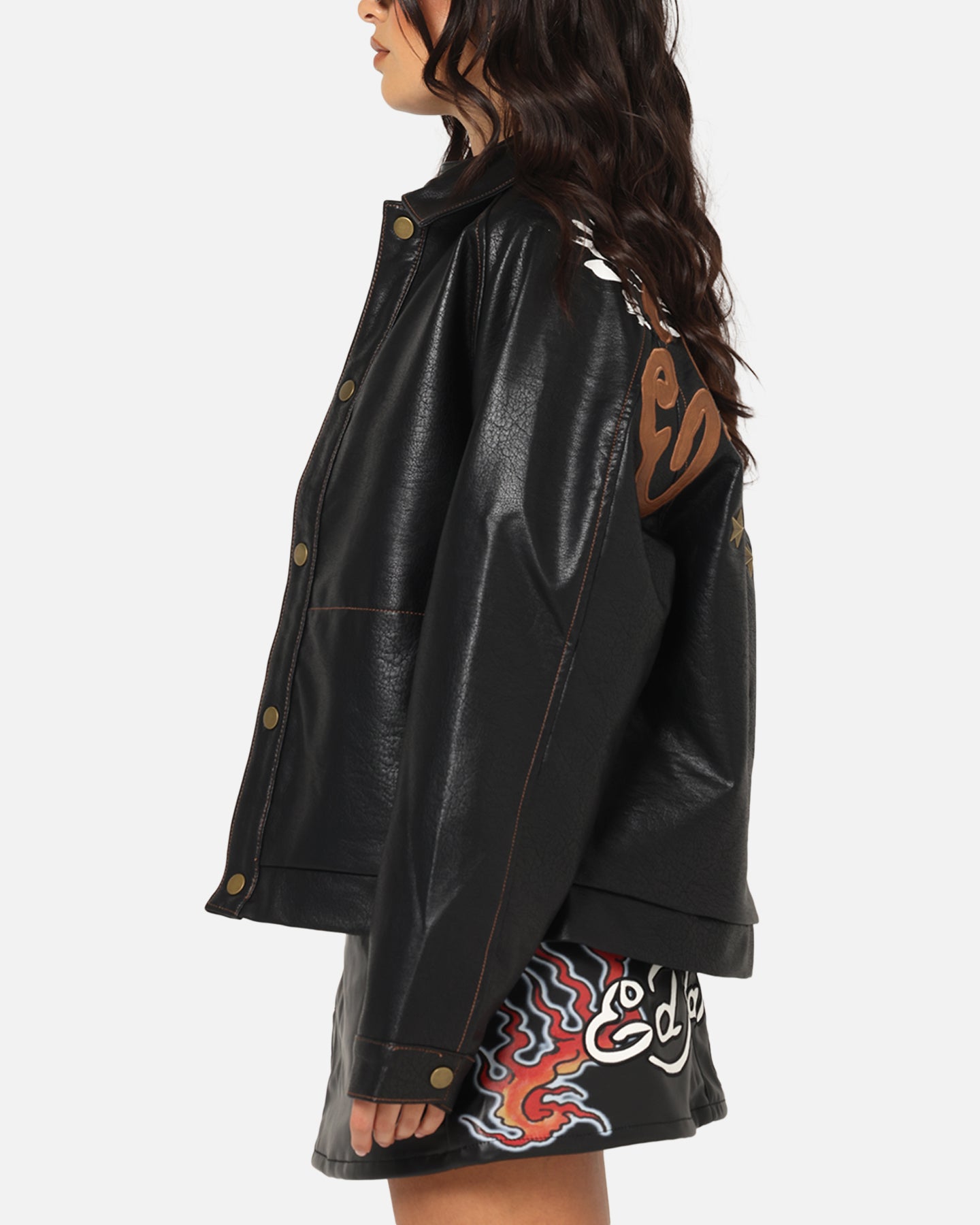 Ed Hardy Women's Vegan Leather Bomber Jacket Black、mySite、zt4zffjzw