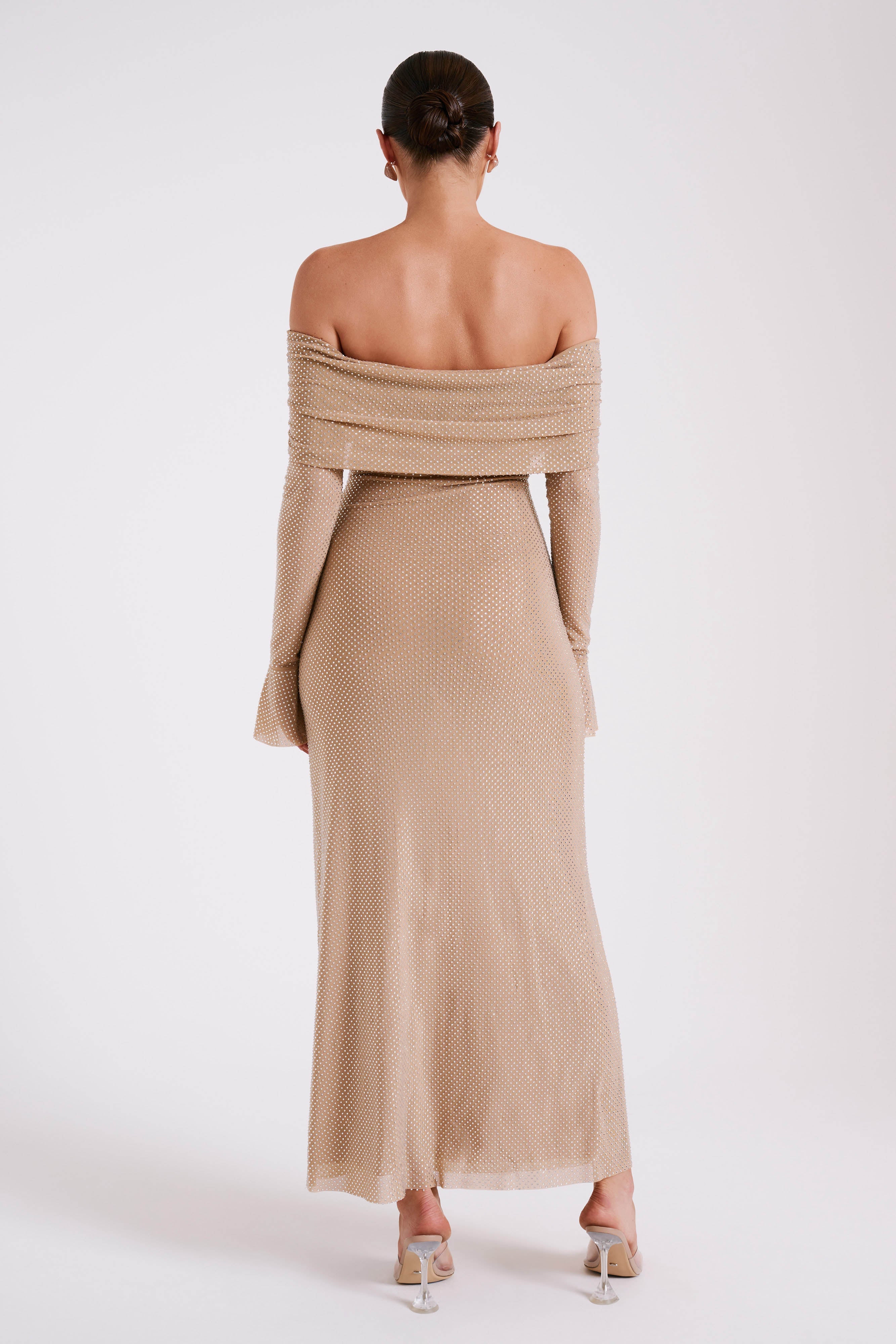 Marcel Off Shoulder Diamante Maxi Dress - Nude、mySite、solidvoid