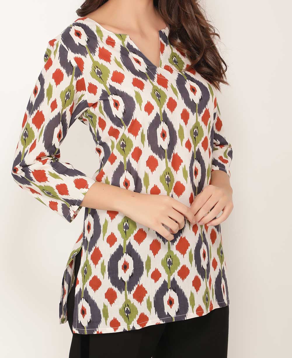 Tropical Geometry Lightweight Cotton Tunic Top、mySite、topwebapps