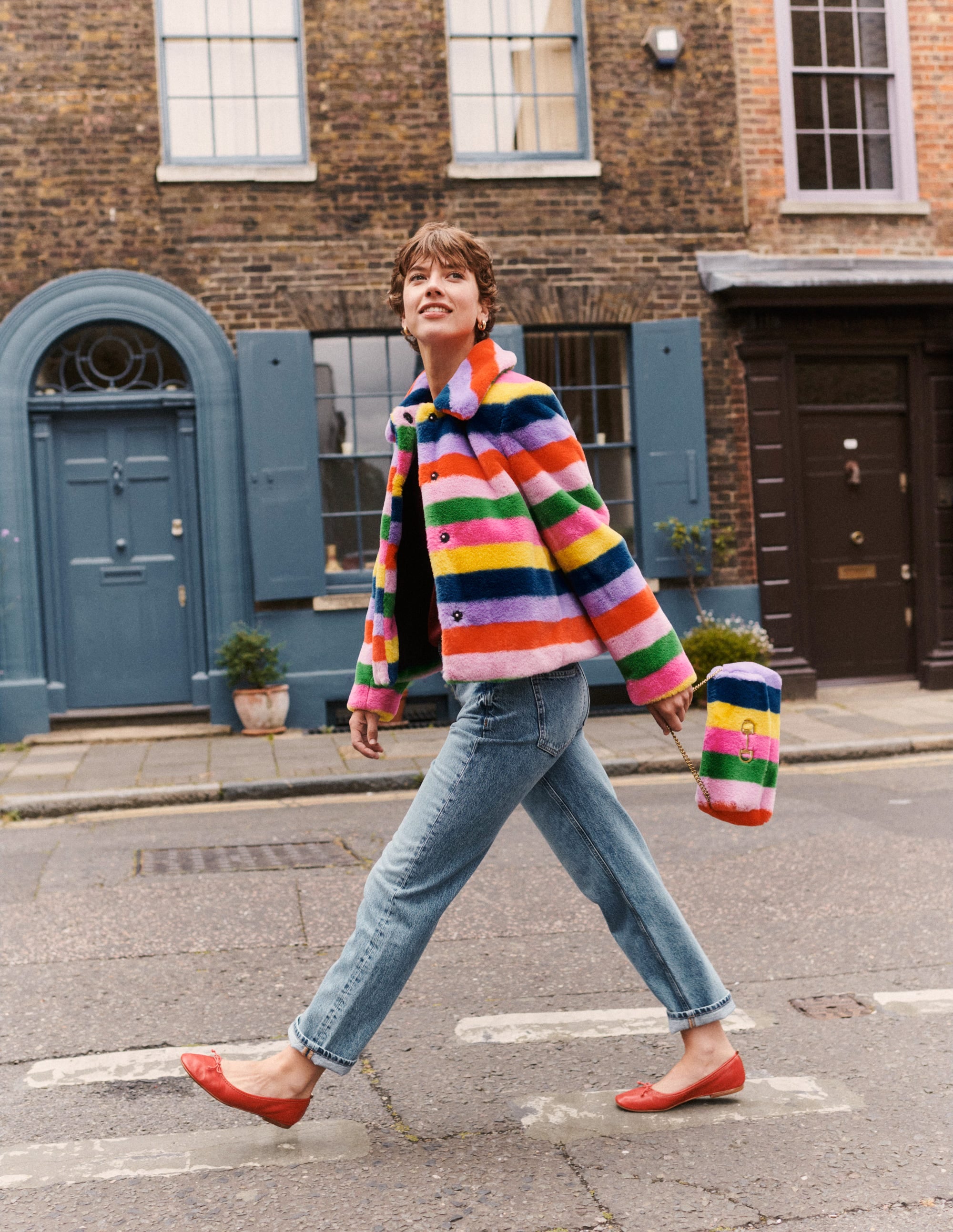  Stripe Faux Fur Bag-Multi、mySite、ashleygrahame