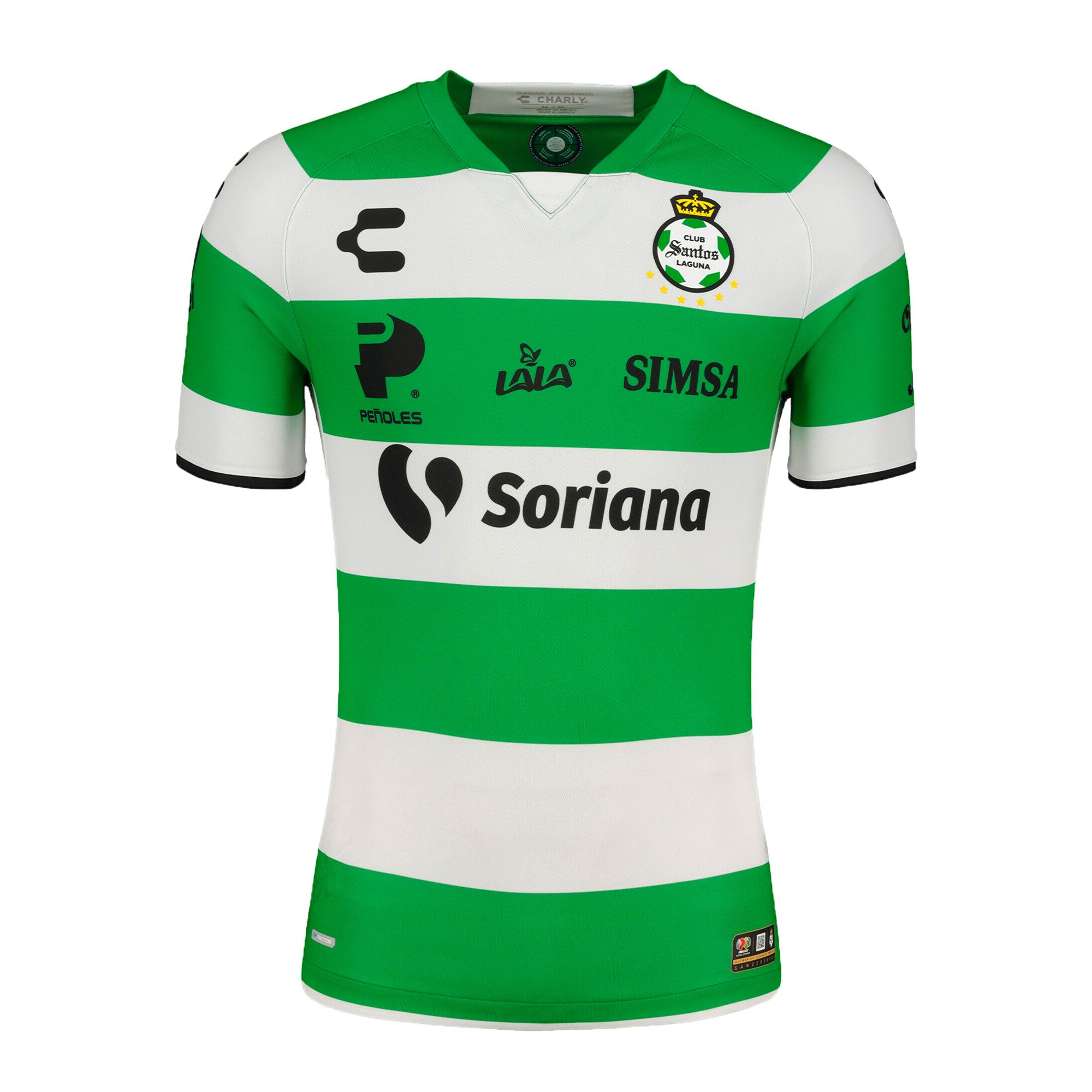 Charly Men's Santos Laguna 2022/23 Authentic Home Jersey Green/White、mySite、noshort