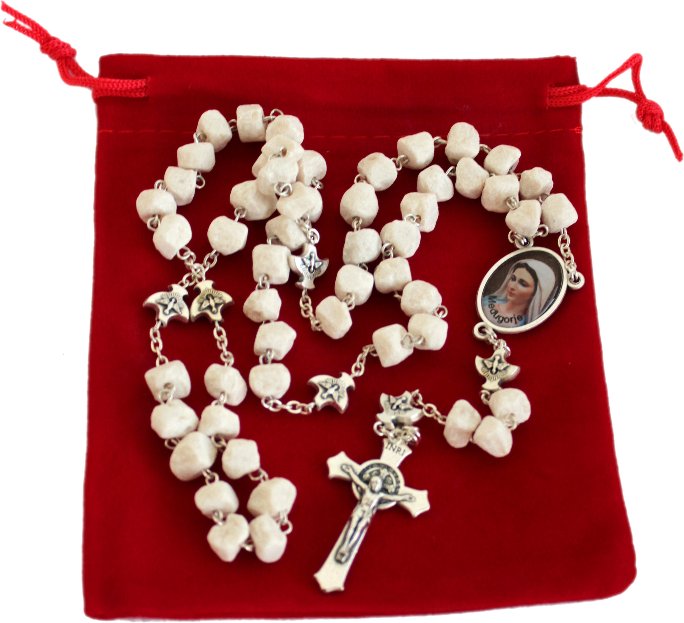 MEDJUGORJE - Rosary Made from Apparation Hill Stones directly from MEDUGORJE. (20 inches Long) - Silver Cross、mySite、topwebapps