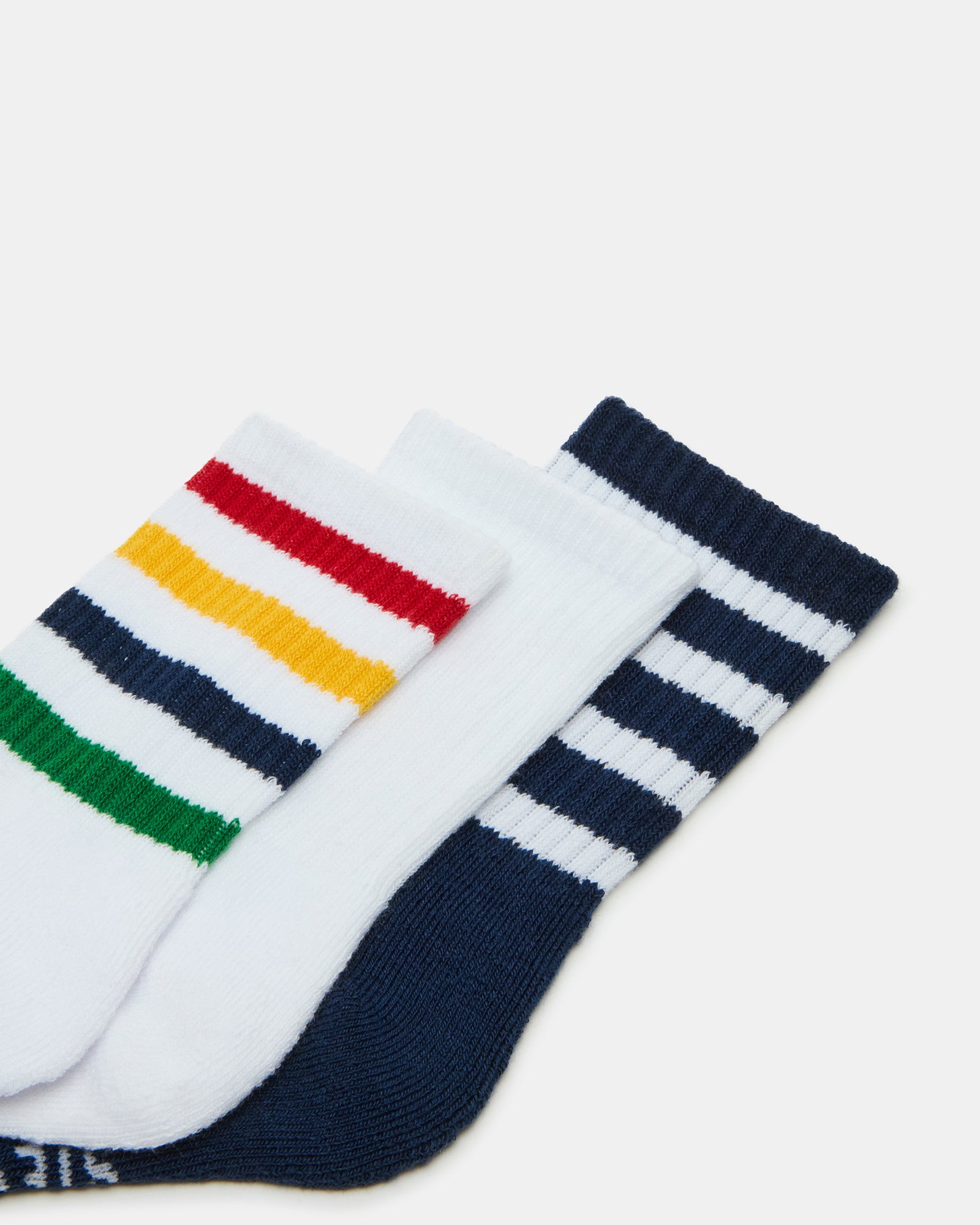 3 PACK STRIPED CREW SOCKS WHITE MULTI、mySite、gtrtttuynbv