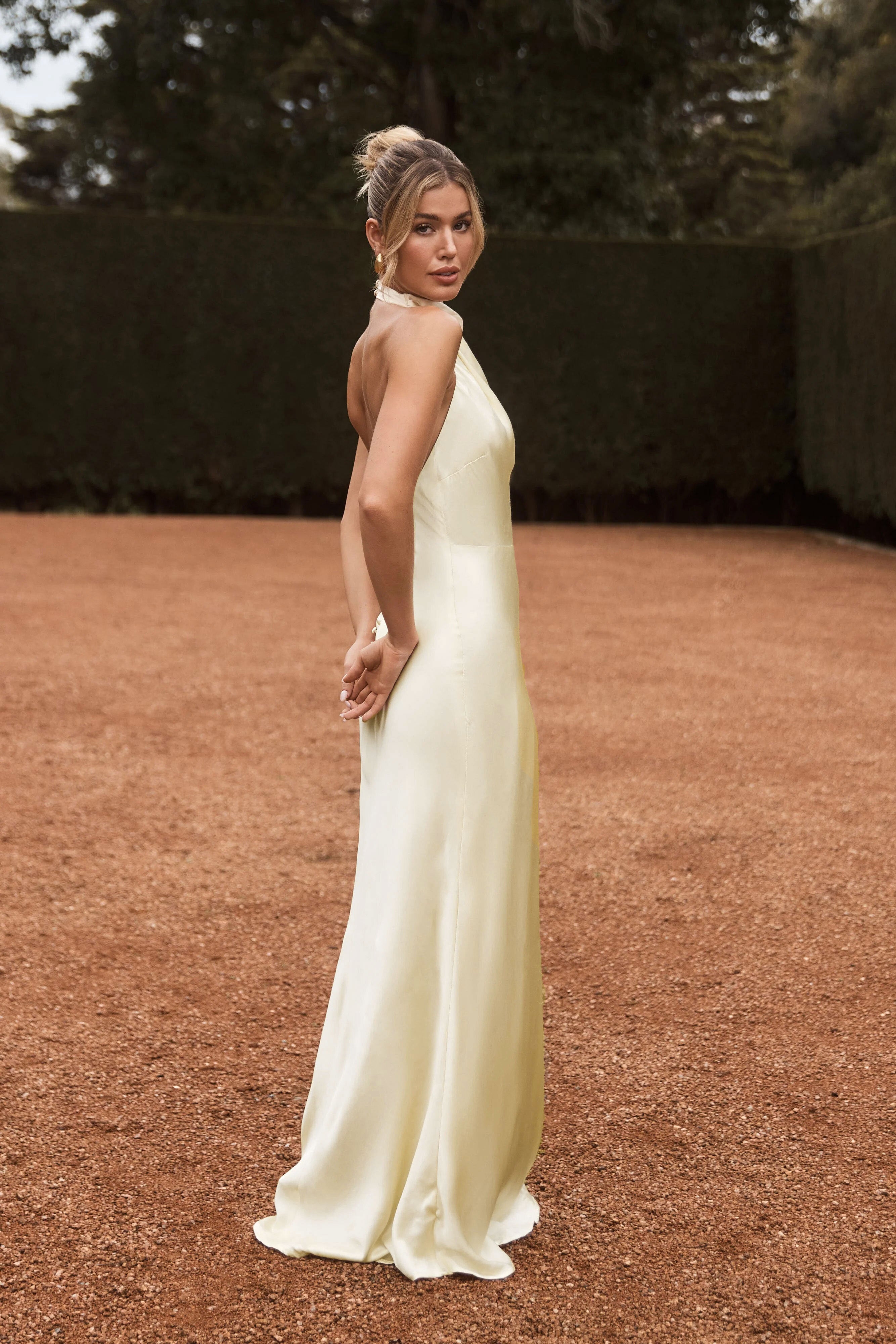 Esther Iridescent Satin Cowl Maxi Dress - Lemon Sorbet、mySite、solidvoid