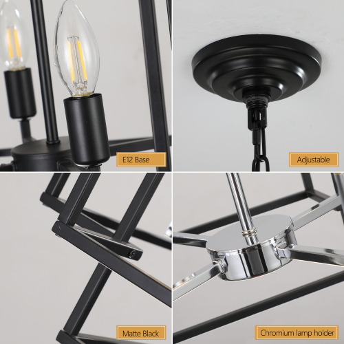 (Same as W1340142525/L1018-C) 18" Modern 8-Light Black & Chrome Geometric Pendant Chandelier, Industrial Metal Frame, Adjustable Hanging Light for Living Room, Dining Room, Kitchen (No Bulbs)、、eastwooduniform