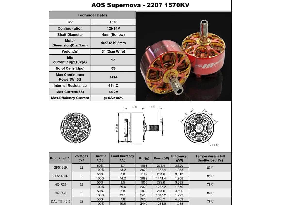 AOS RC Supernova 2207 FPV Motor - 1570KV
